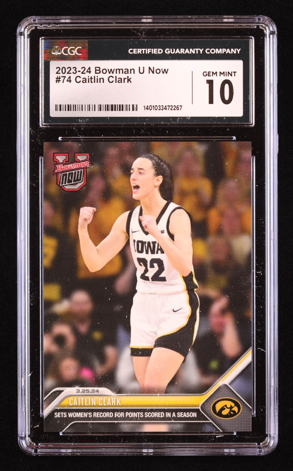 Caitlin Clark 2023-24 Bowman University Now #74 RC (CGC 10) at PristineAuction.com Caitlin Clark 2023-24 Bowman University Now #74 RC (CGC 10) at PristineAuction.com