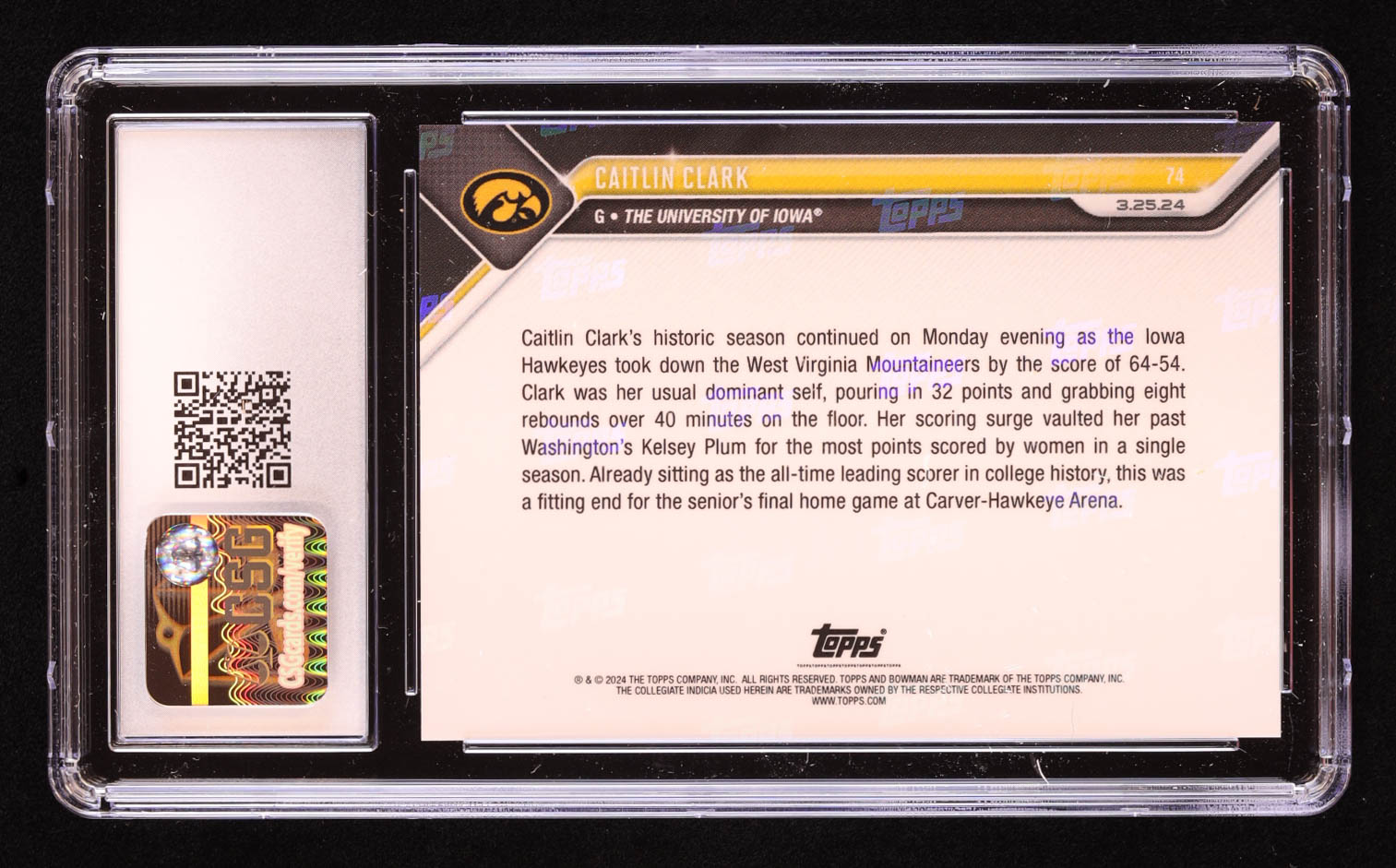 Caitlin Clark 2023-24 Bowman University Now #74 RC (CGC 10) at PristineAuction.com Caitlin Clark 2023-24 Bowman University Now #74 RC (CGC 10) at PristineAuction.com