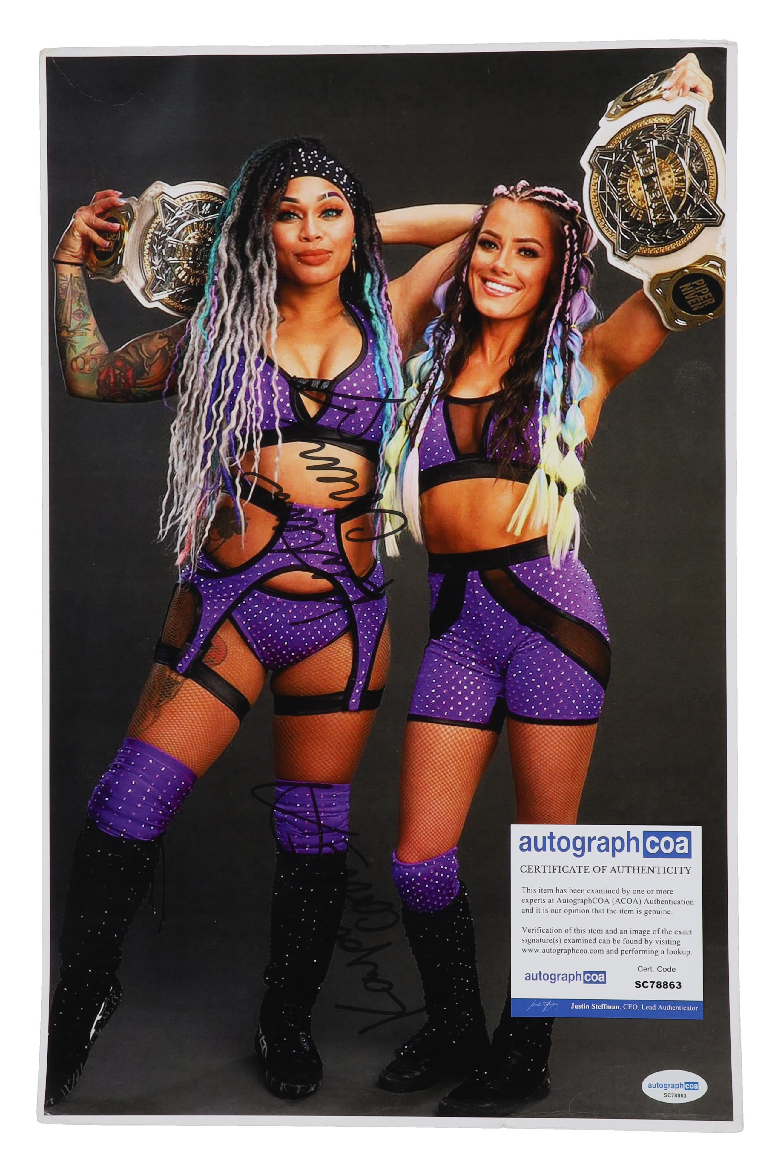 Katana Chance & Kayden Carter Signed WWE 11x17 Photo (AutographCOA) at PristineAuction.com Katana Chance & Kayden Carter Signed WWE 11x17 Photo (AutographCOA) at PristineAuction.com