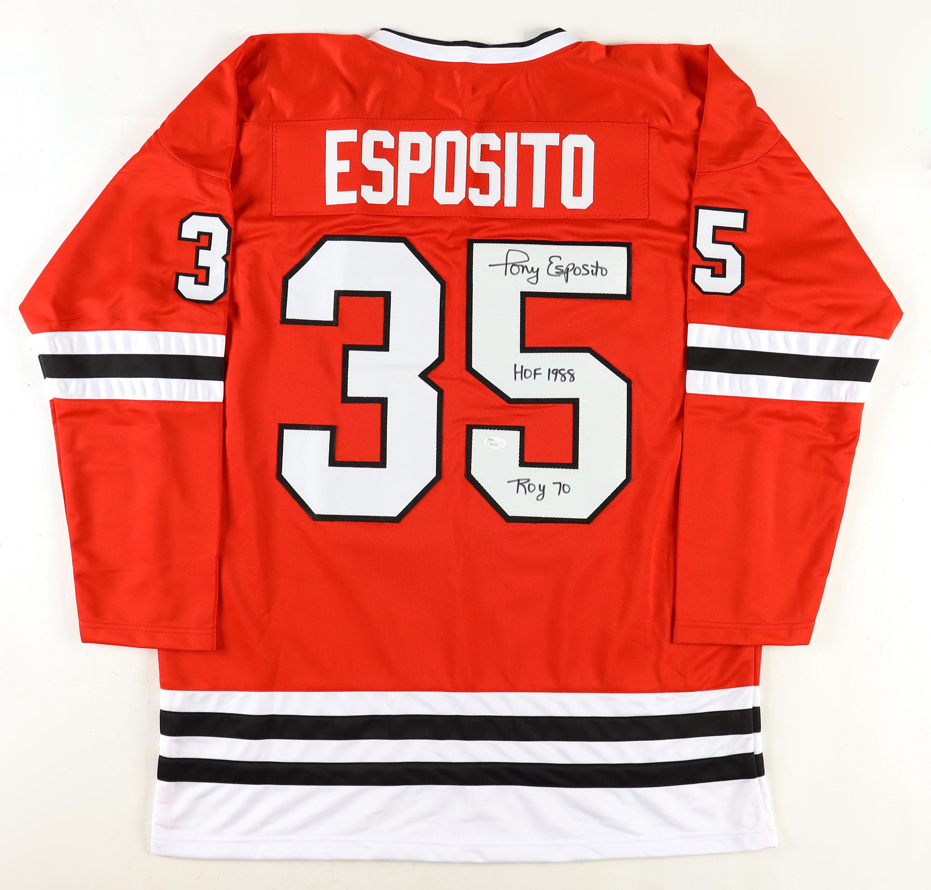 Tony Esposito Signed Jersey Inscribed "HOF 1988" & "Roy 70" (JSA) at PristineAuction.com Tony Esposito Signed Jersey Inscribed "HOF 1988" & "Roy 70" (JSA) at PristineAuction.com