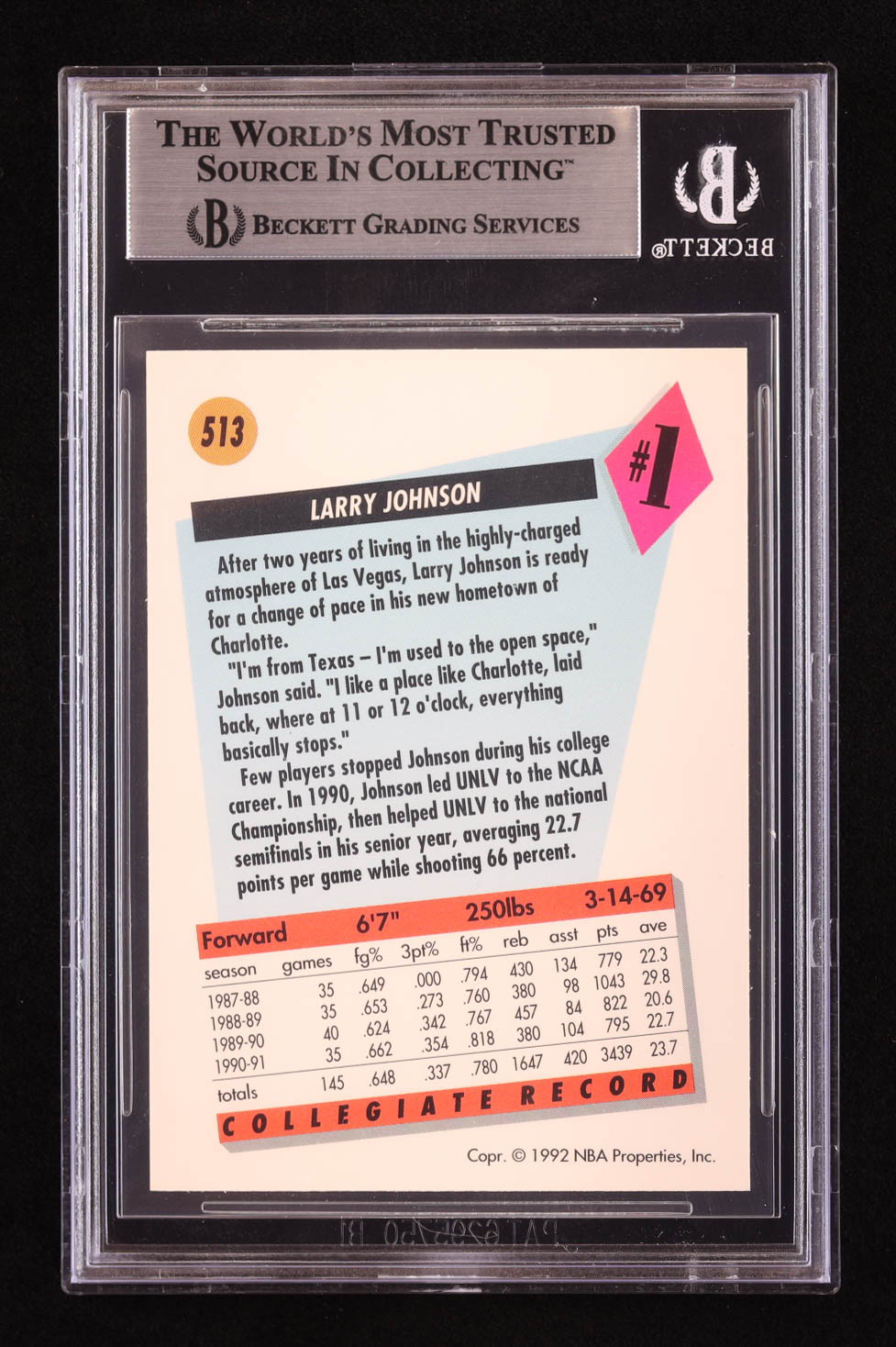 Larry Johnson Signed 1991-92 Skybox #513 (BGS) at PristineAuction.com Larry Johnson Signed 1991-92 Skybox #513 (BGS) at PristineAuction.com