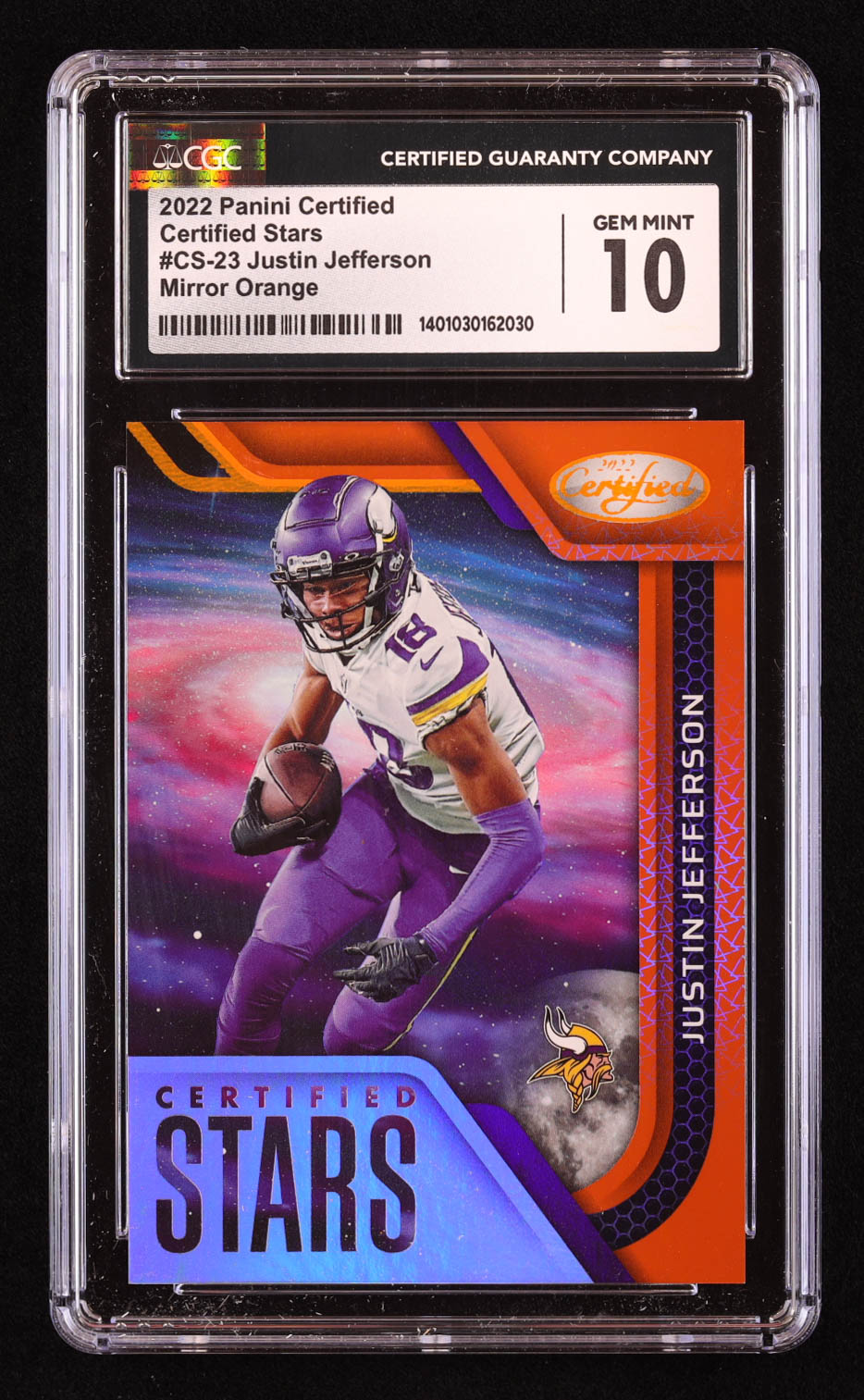 Justin Jefferson 2022 Certified Certified Stars Mirror Orange #23 #15/149 (CGC 10) at PristineAuction.com Justin Jefferson 2022 Certified Certified Stars Mirror Orange #23 #15/149 (CGC 10) at PristineAuction.com