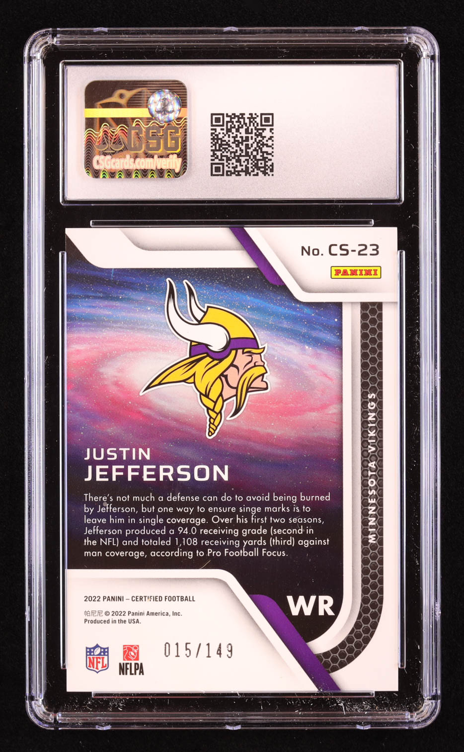 Justin Jefferson 2022 Certified Certified Stars Mirror Orange #23 #15/149 (CGC 10) at PristineAuction.com Justin Jefferson 2022 Certified Certified Stars Mirror Orange #23 #15/149 (CGC 10) at PristineAuction.com