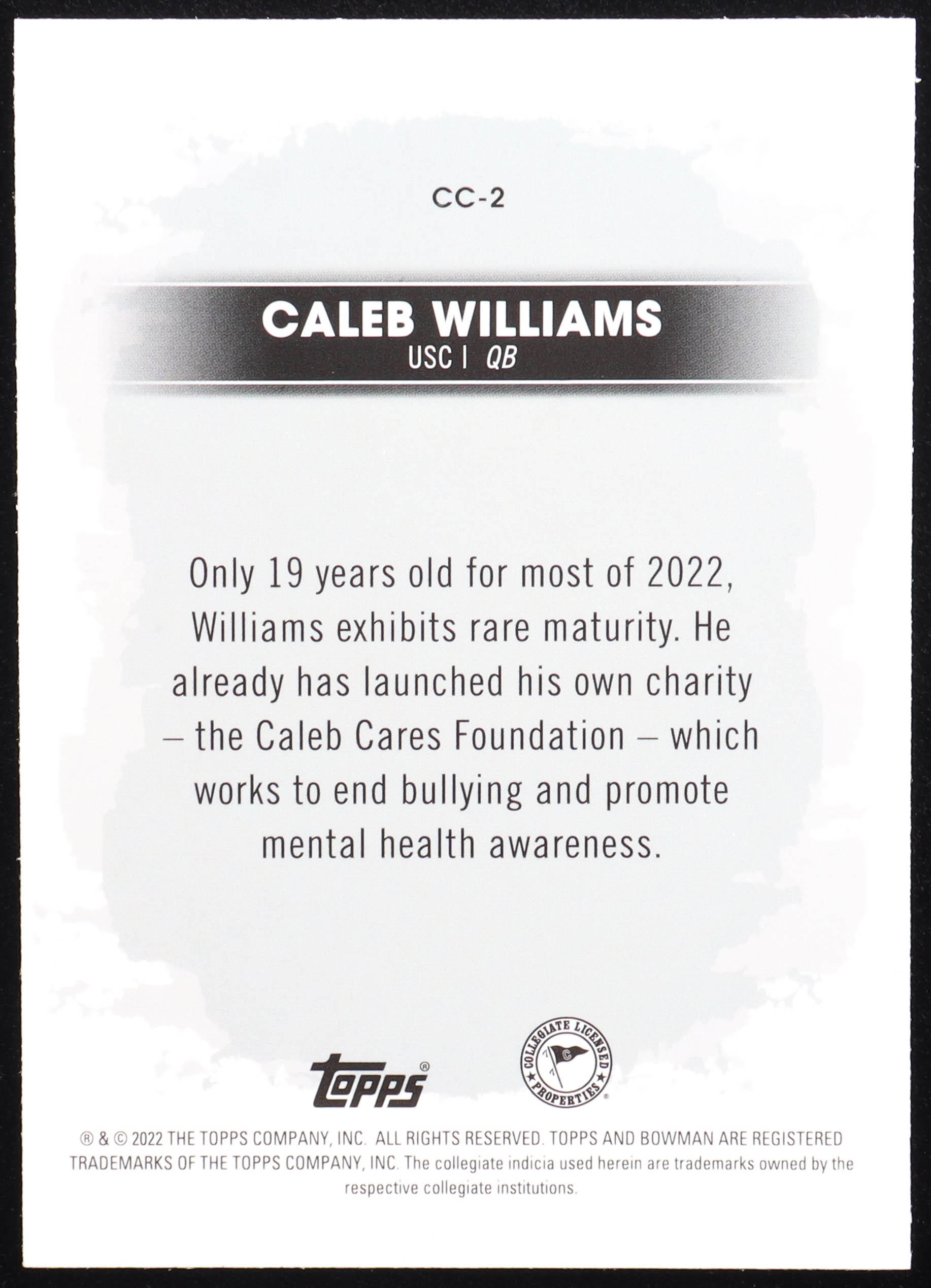 Caleb Williams 2022 Bowman's Best University Campus Captains Refractor #CC2 RC at PristineAuction.com Caleb Williams 2022 Bowman's Best University Campus Captains Refractor #CC2 RC at PristineAuction.com
