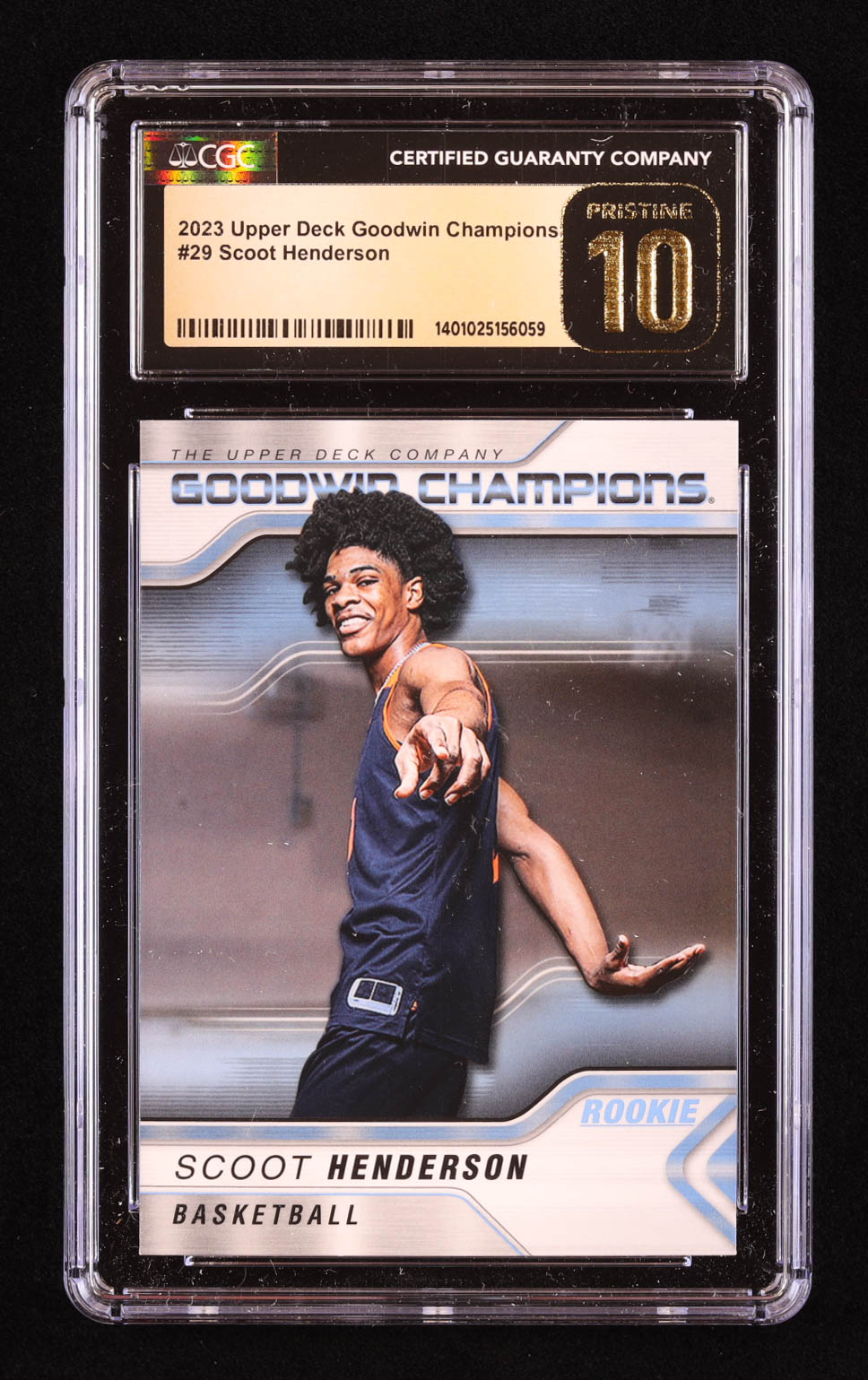 Scoot Henderson 2023 Upper Deck Goodwin Champions #29 RC (CGC 10 | Pristine Black Label) at PristineAuction.com Scoot Henderson 2023 Upper Deck Goodwin Champions #29 RC (CGC 10 | Pristine Black Label) at PristineAuction.com
