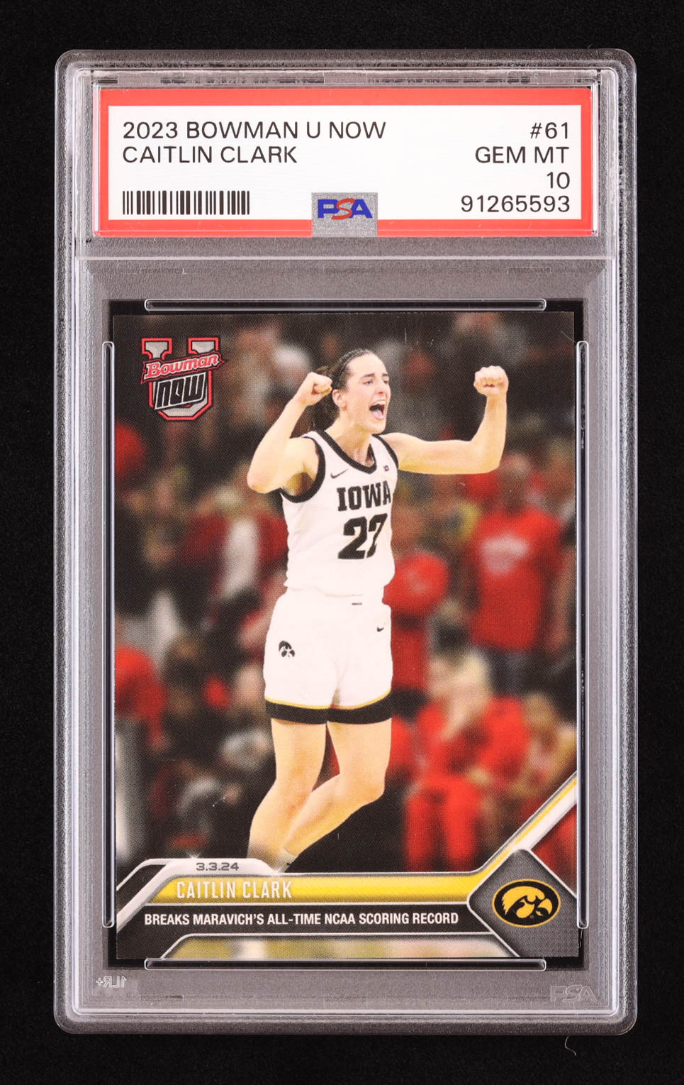 Caitlin Clark 2023-24 Bowman University Now #61 RC (PSA 10) at PristineAuction.com Caitlin Clark 2023-24 Bowman University Now #61 RC (PSA 10) at PristineAuction.com