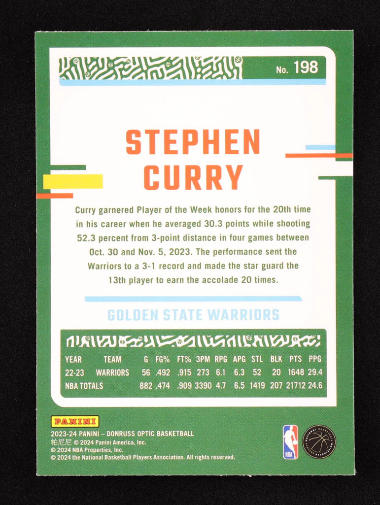 Stephen Curry 2023-24 Donruss Optic #198 at PristineAuction.com Stephen Curry 2023-24 Donruss Optic #198 at PristineAuction.com