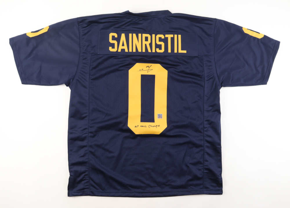 Mike Sainristil Signed Jersey Inscribed "23 NATL Champs" (Playball Ink) at PristineAuction.com Mike Sainristil Signed Jersey Inscribed "23 NATL Champs" (Playball Ink) at PristineAuction.com