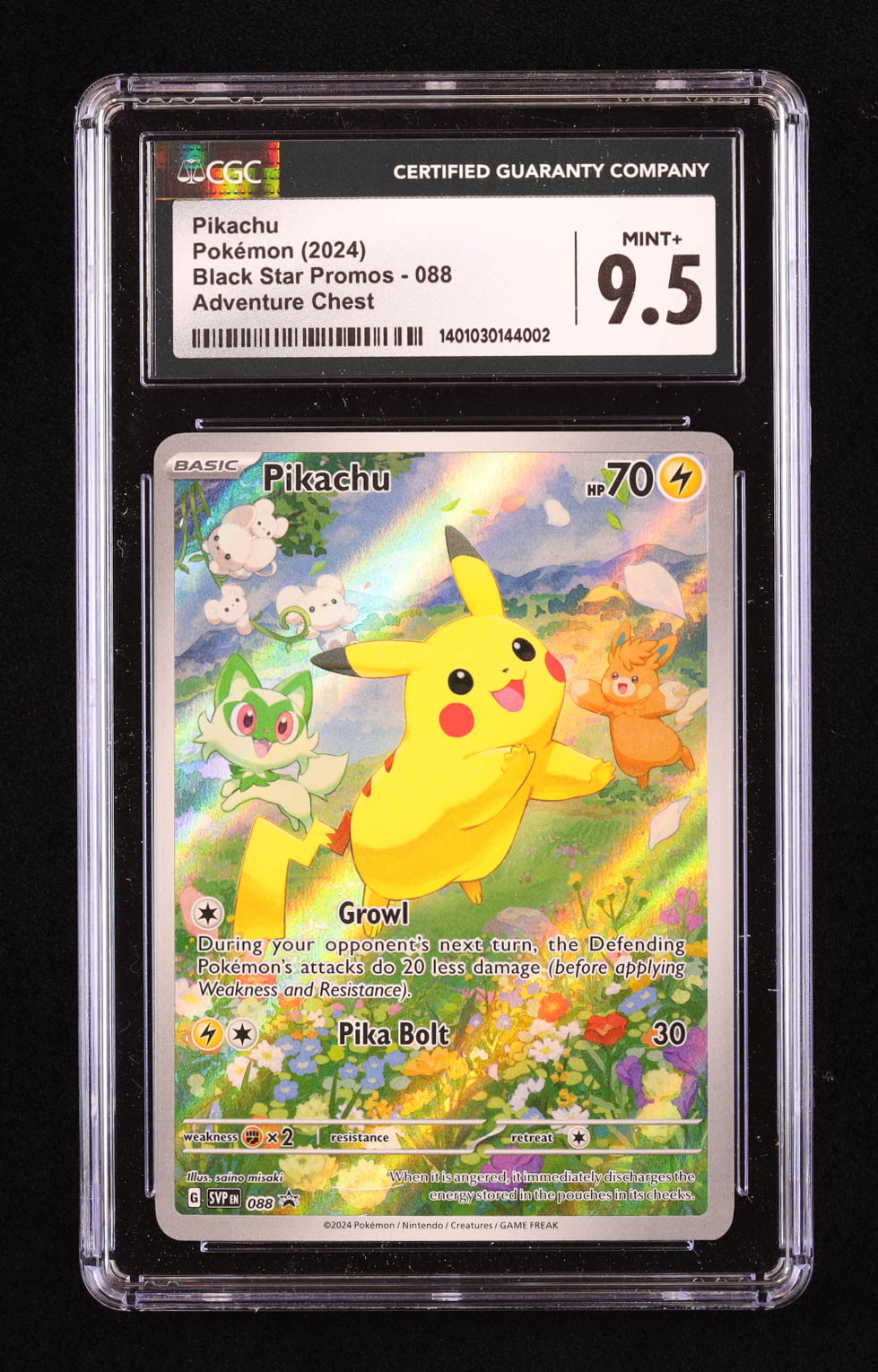 Pikachu 2024 Pokemon Adventure Chest Black Stars Promos #088 Holo (CGC 9.5) at PristineAuction.com Pikachu 2024 Pokemon Adventure Chest Black Stars Promos #088 Holo (CGC 9.5) at PristineAuction.com