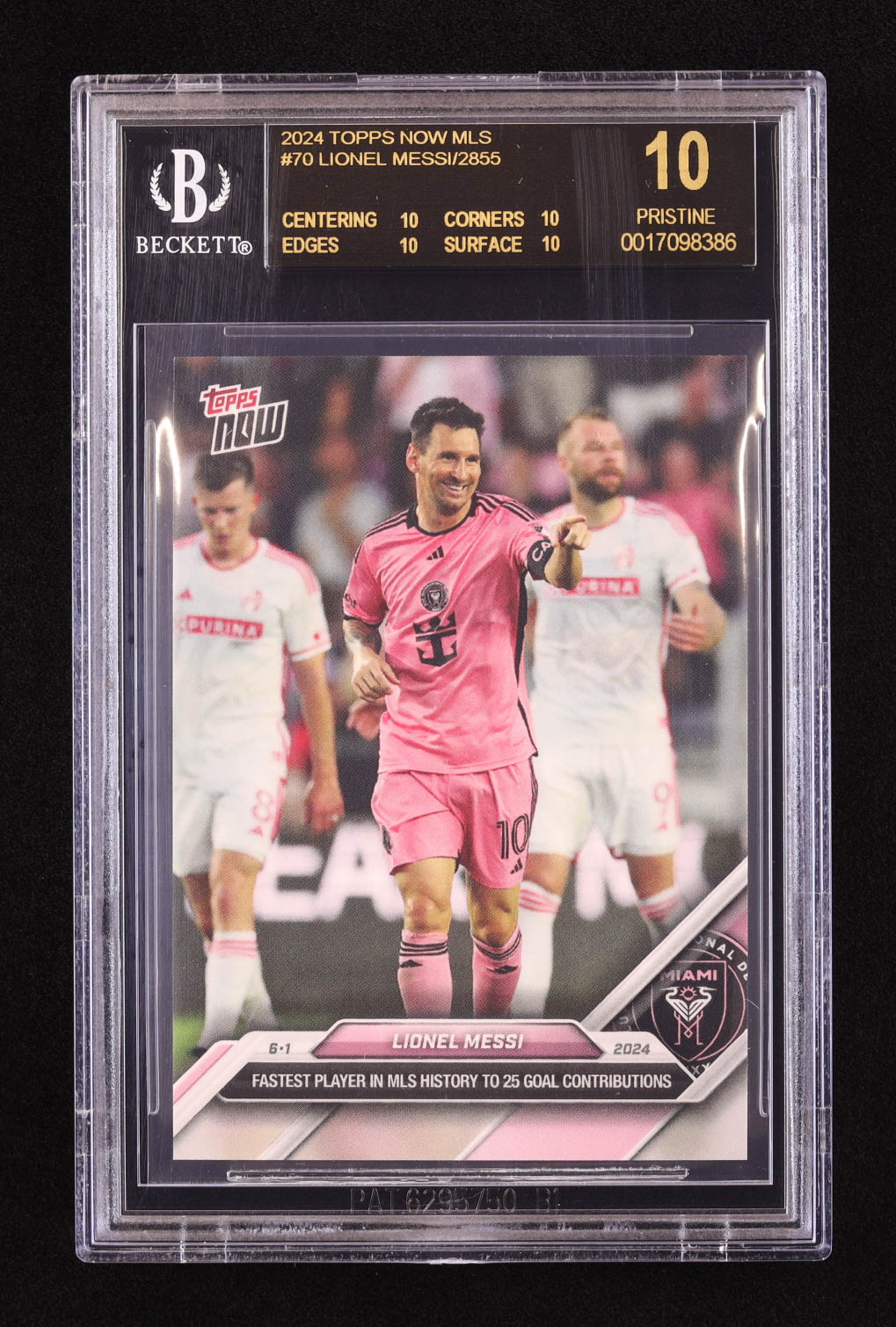 Lionel Messi 2024 Topps Now MLS #70 (BGS Black Label 10) at PristineAuction.com Lionel Messi 2024 Topps Now MLS #70 (BGS Black Label 10) at PristineAuction.com