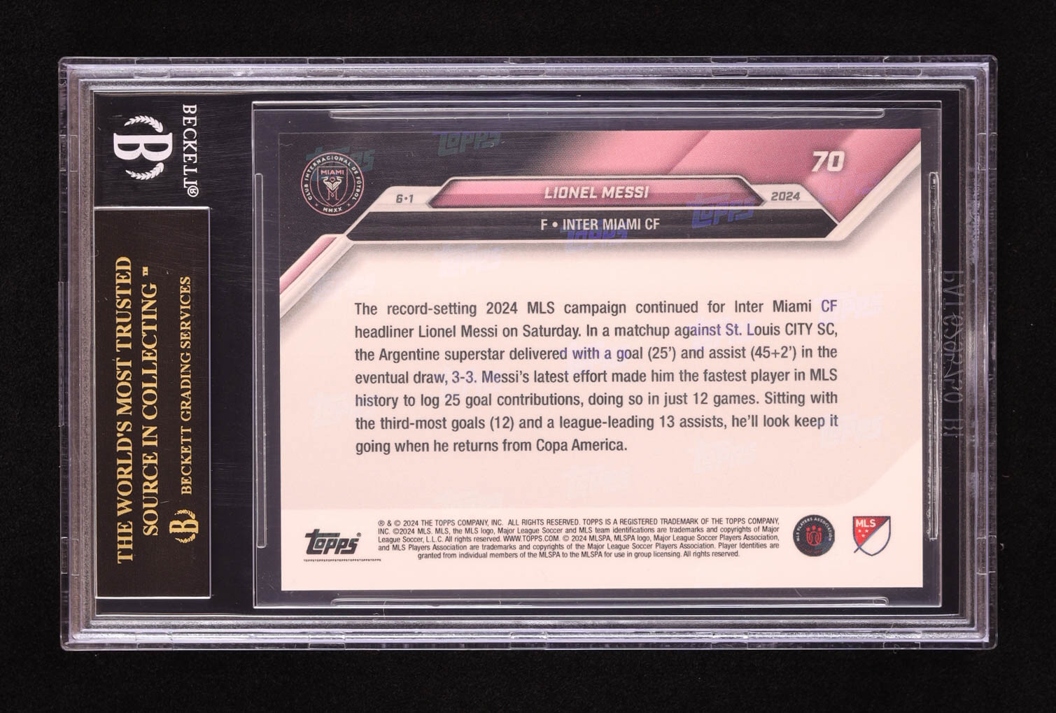 Lionel Messi 2024 Topps Now MLS #70 (BGS Black Label 10) at PristineAuction.com Lionel Messi 2024 Topps Now MLS #70 (BGS Black Label 10) at PristineAuction.com