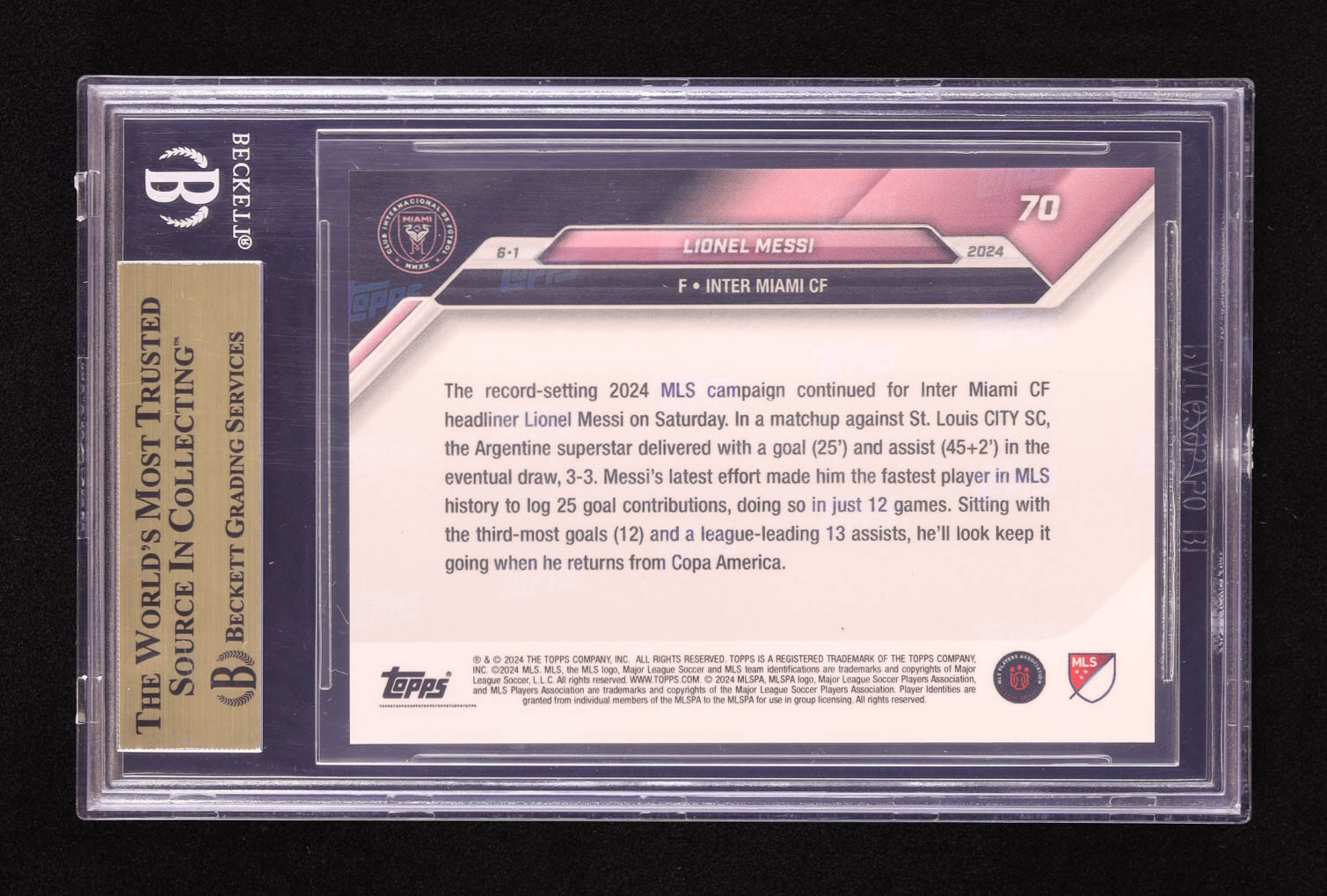 Lionel Messi 2024 Topps Now MLS #70 (BGS 10) at PristineAuction.com Lionel Messi 2024 Topps Now MLS #70 (BGS 10) at PristineAuction.com