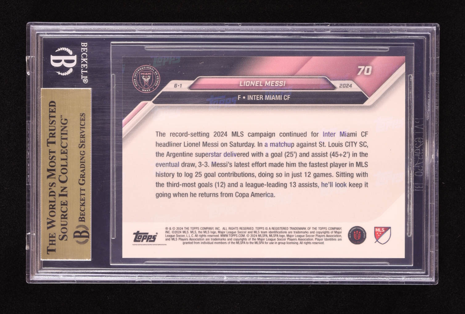Lionel Messi 2024 Topps Now MLS #70 (BGS 10) at PristineAuction.com Lionel Messi 2024 Topps Now MLS #70 (BGS 10) at PristineAuction.com