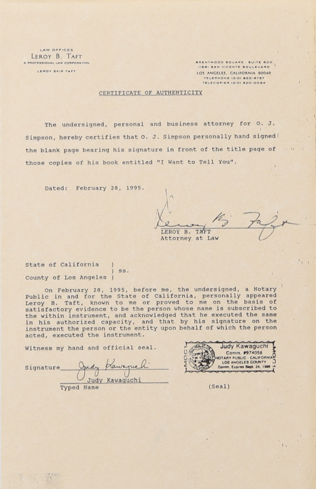 O. J. Simpson Signed "I Want To Tell You" Hardcover Book (JSA) at PristineAuction.com O. J. Simpson Signed "I Want To Tell You" Hardcover Book (JSA) at PristineAuction.com