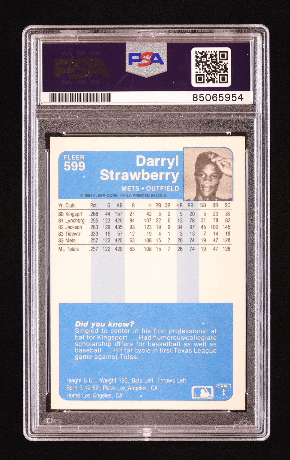 Darryl Strawberry Signed 1984 Fleer #599 RC (PSA) at PristineAuction.com Darryl Strawberry Signed 1984 Fleer #599 RC (PSA) at PristineAuction.com