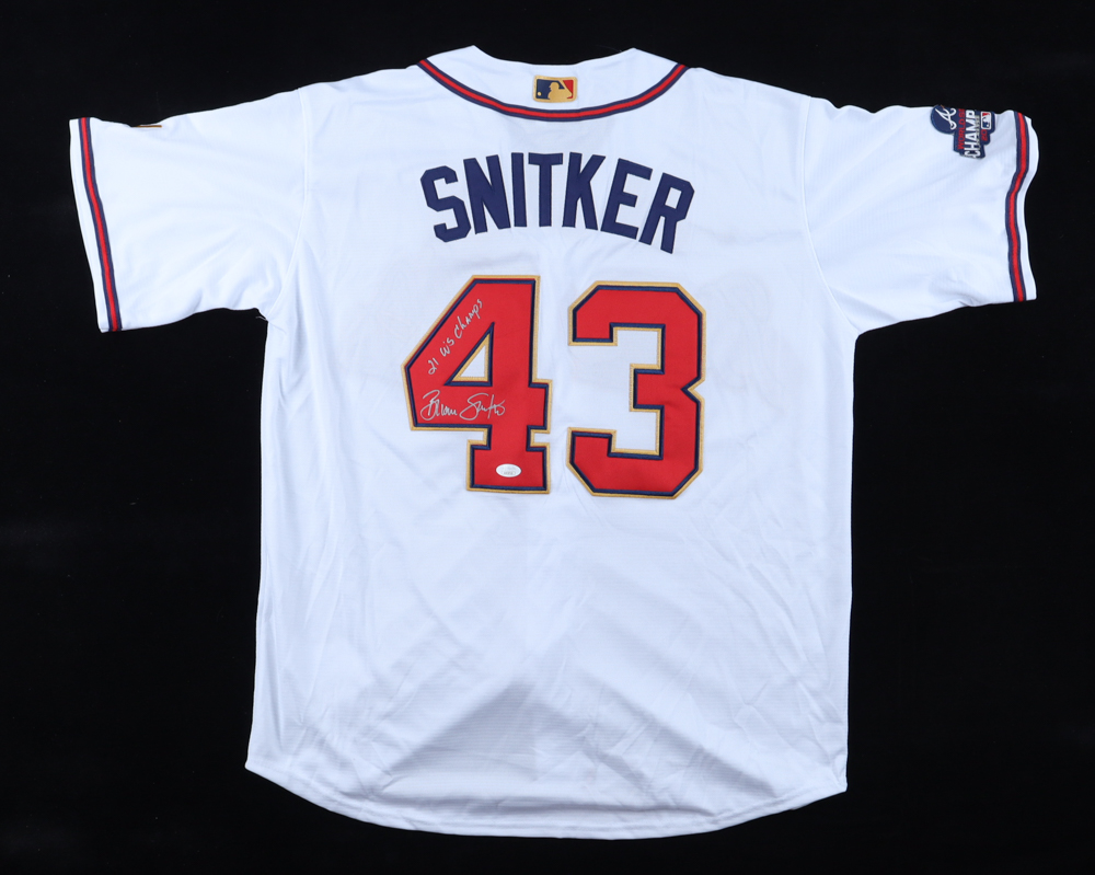 Brian Snitker Signed Jersey With 2021 World Series Patch Inscribed "21 WS Champs" (JSA) at PristineAuction.com Brian Snitker Signed Jersey With 2021 World Series Patch Inscribed "21 WS Champs" (JSA) at PristineAuction.com