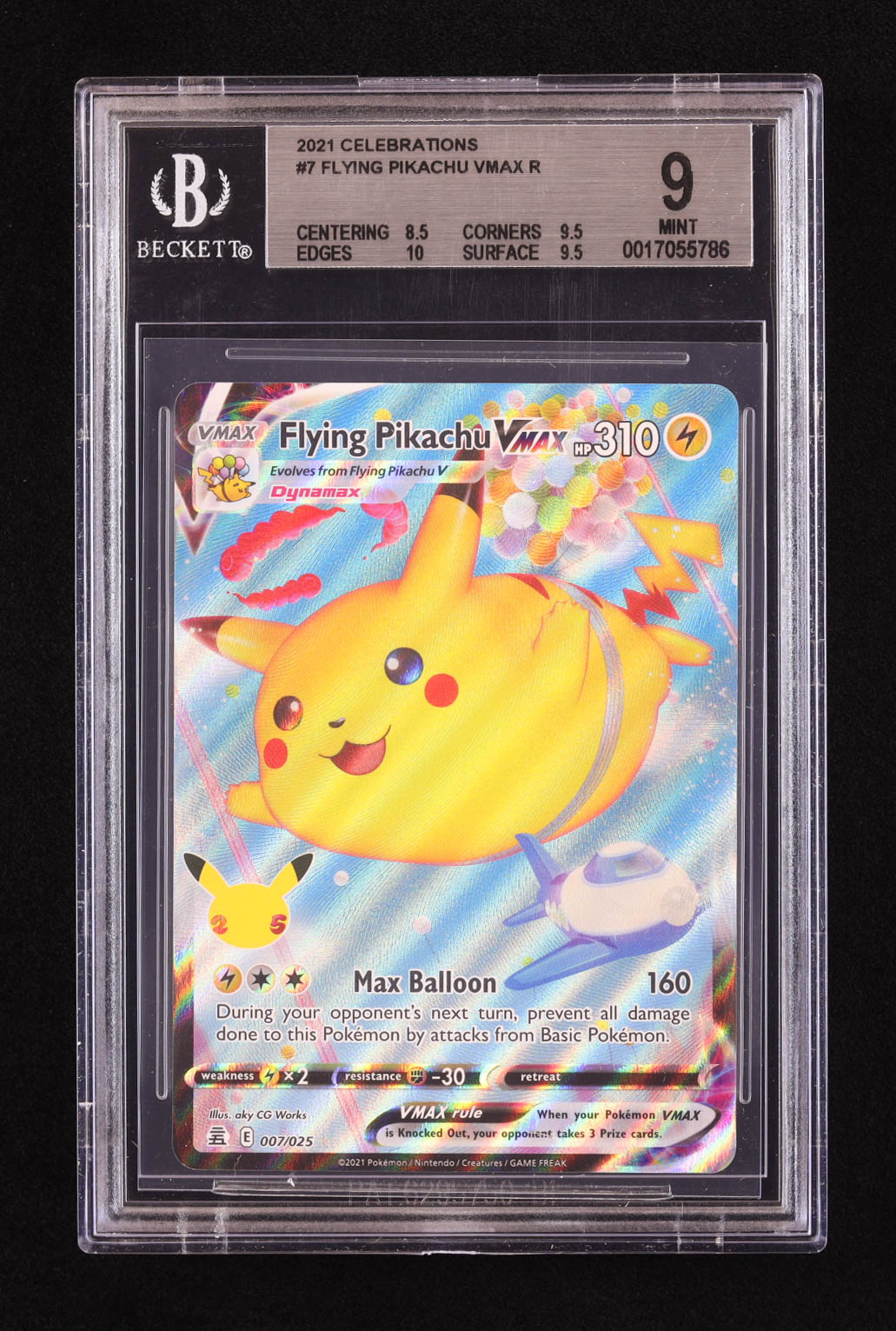 Flying Pikachu VMAX Pokemon 2021 Celebrations #7 (BGS 9) at PristineAuction.com Flying Pikachu VMAX Pokemon 2021 Celebrations #7 (BGS 9) at PristineAuction.com