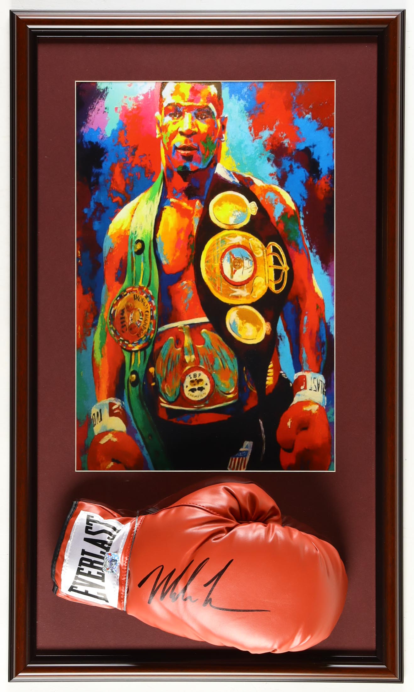 Mike Tyson Signed Custom Framed Everlast Boxing Glove Display with Art Print (Tyson) at PristineAuction.com Mike Tyson Signed Custom Framed Everlast Boxing Glove Display with Art Print (Tyson) at PristineAuction.com