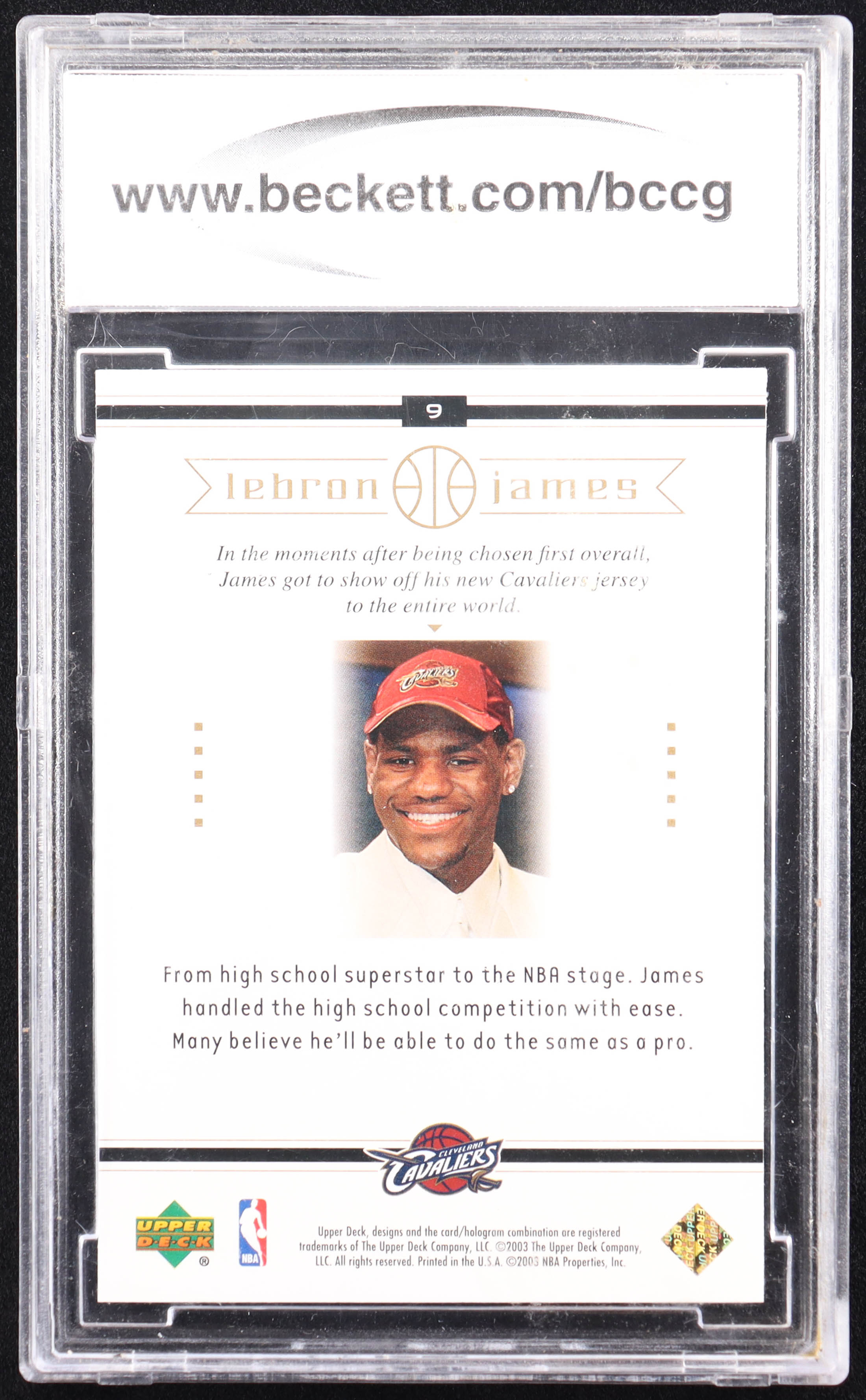 LeBron James 2003 Upper Deck LeBron James Box Set #9 No. 1 Becomes No. 23 RC (BCCG 10) at PristineAuction.com LeBron James 2003 Upper Deck LeBron James Box Set #9 No. 1 Becomes No. 23 RC (BCCG 10) at PristineAuction.com