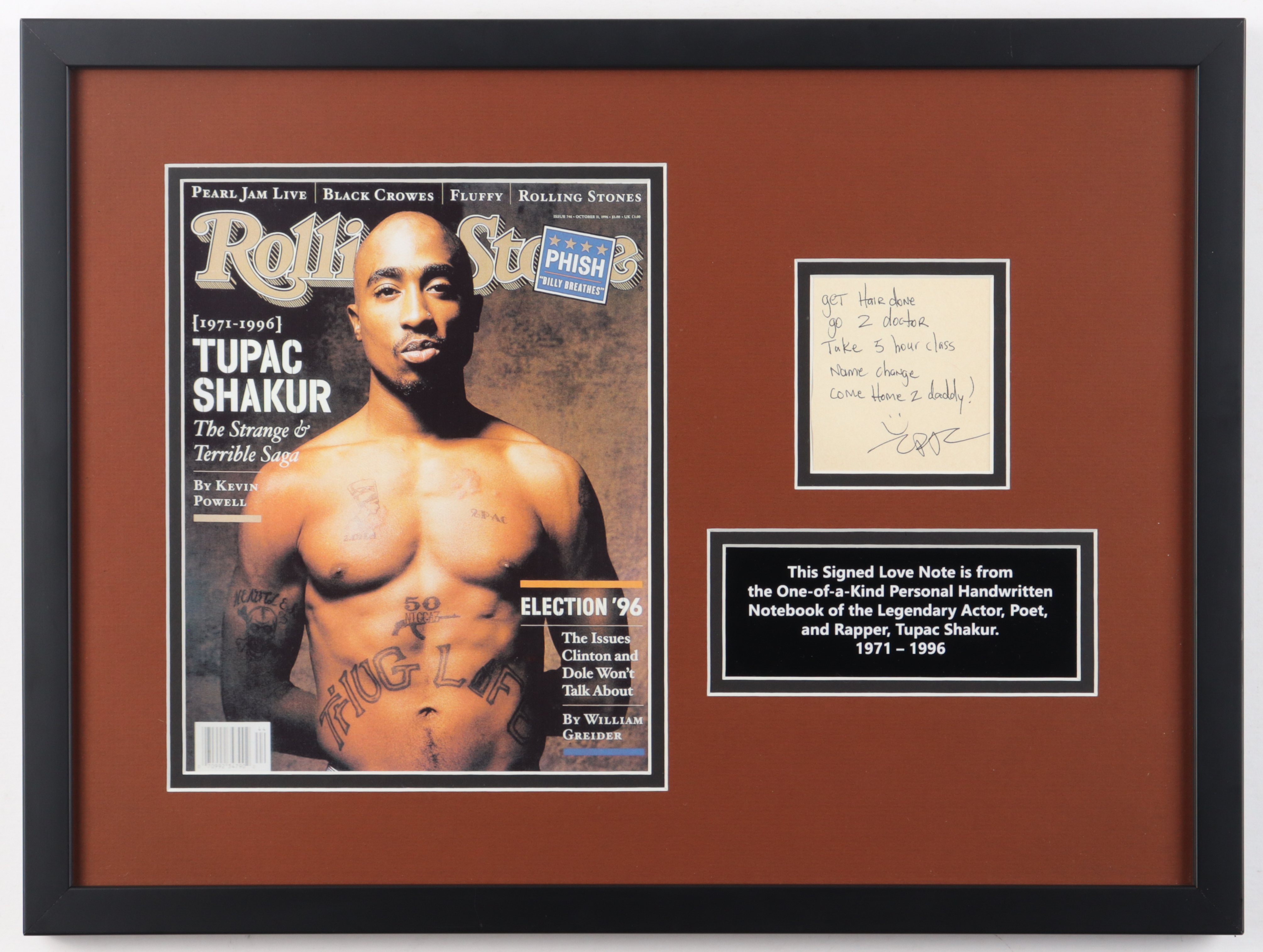 Tupac Shakur Signed & Hand-Written Custom Framed Love Note Display (JSA LOA) at PristineAuction.com Tupac Shakur Signed & Hand-Written Custom Framed Love Note Display (JSA LOA) at PristineAuction.com