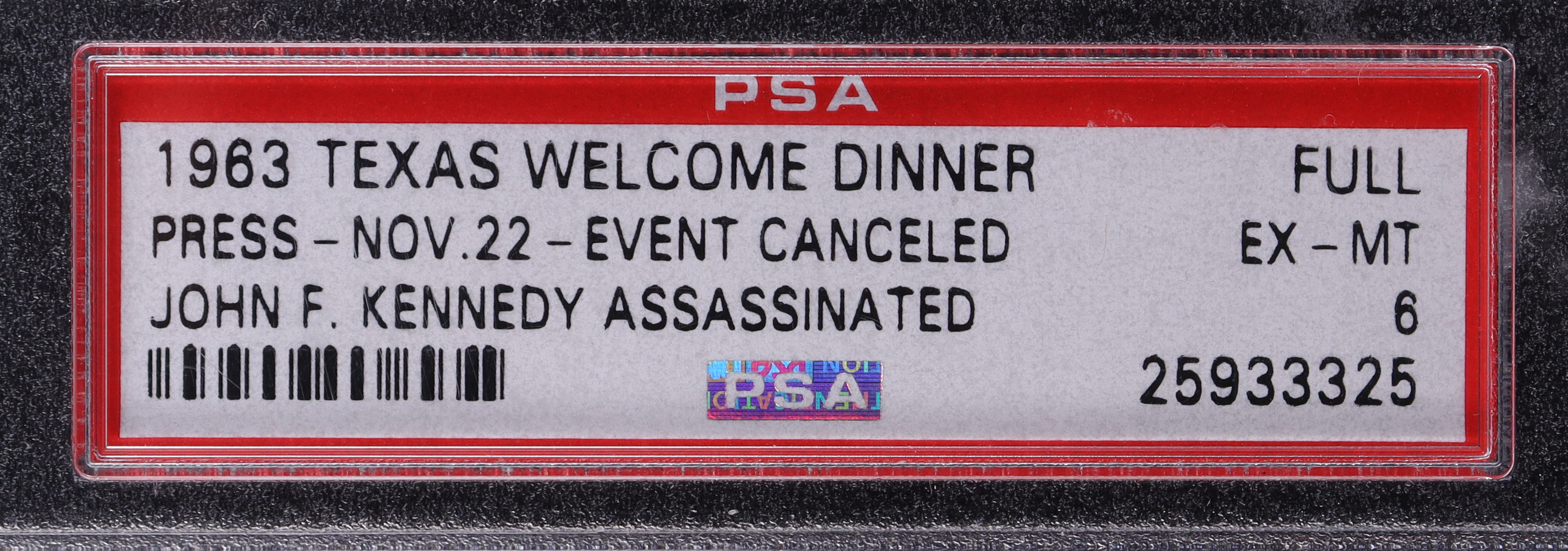 Original 1963 Texas Welcome Dinner For President John F. Kennedy | Event Cancelled Due to Assassination of Kennedy (PSA 6) at PristineAuction.com Original 1963 Texas Welcome Dinner For President John F. Kennedy | Event Cancelled Due to Assassination of Kennedy (PSA 6) at PristineAuction.com