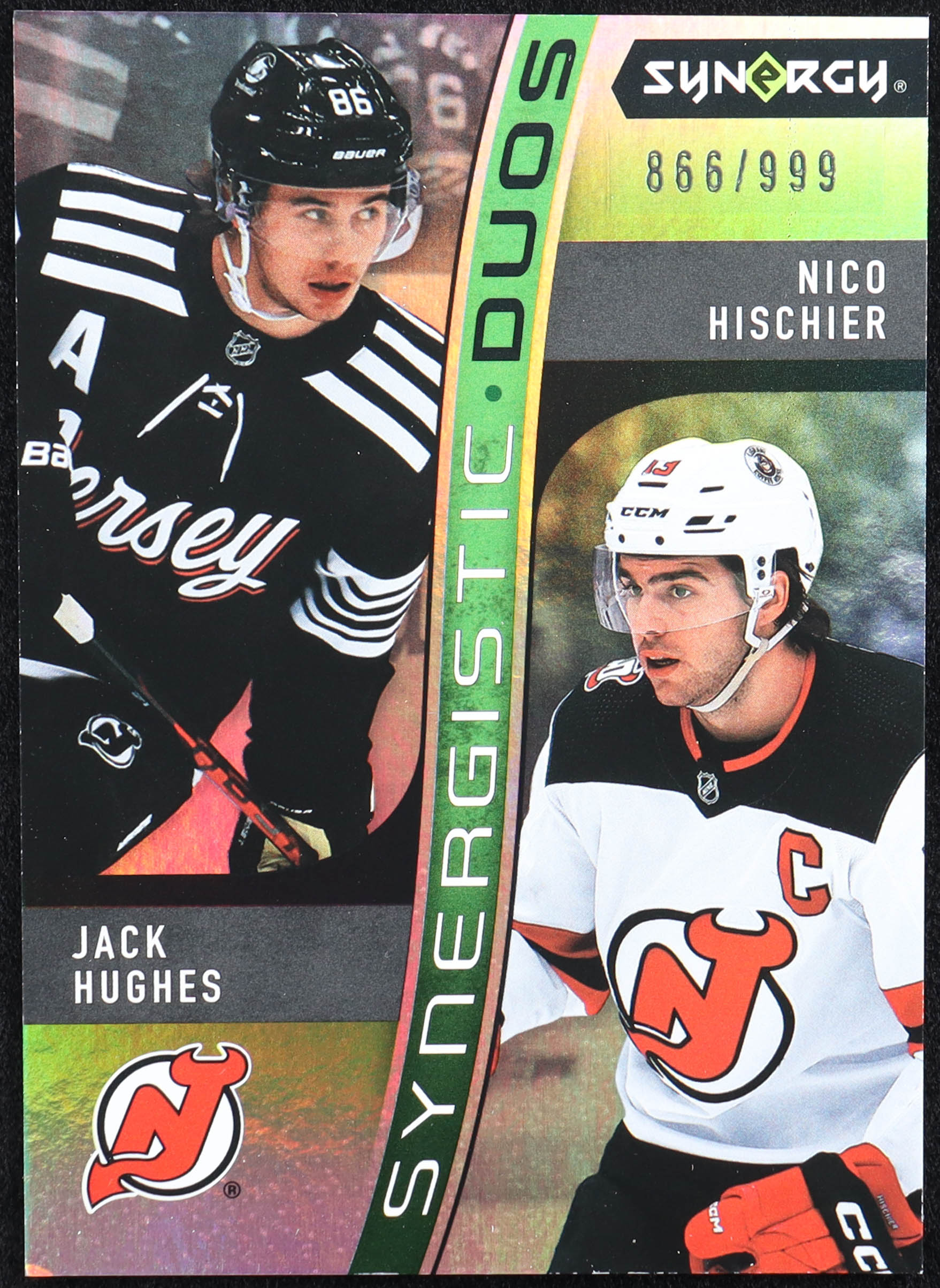 Jack Hughes / Nico Hischier 2023-24 Synergy Synergistic Duos Star Star #SD2 #866/999 at PristineAuction.com Jack Hughes / Nico Hischier 2023-24 Synergy Synergistic Duos Star Star #SD2 #866/999 at PristineAuction.com