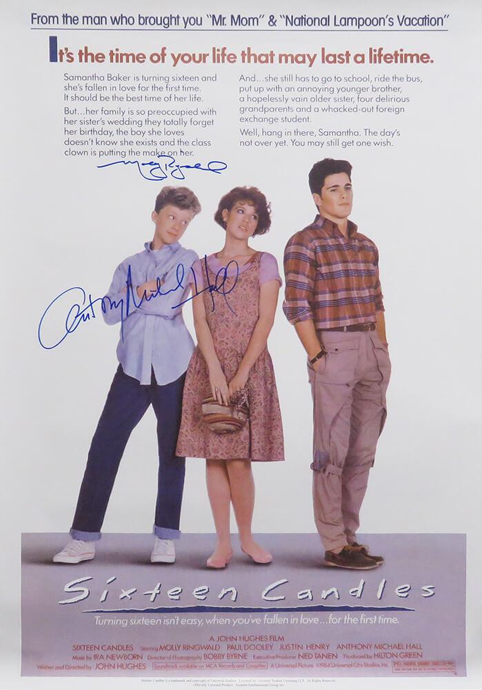 Anthony Michael Hall & Molly Ringwald Signed "Sixteen Candles" 27x40 Movie Poster (Schwartz) at PristineAuction.com Anthony Michael Hall & Molly Ringwald Signed "Sixteen Candles" 27x40 Movie Poster (Schwartz) at PristineAuction.com