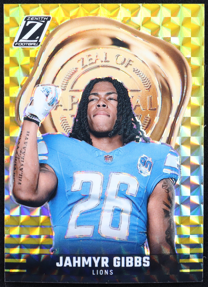 Jahmyr Gibbs 2023 Zenith Zeal of Approval Gold #28 RC #08/10