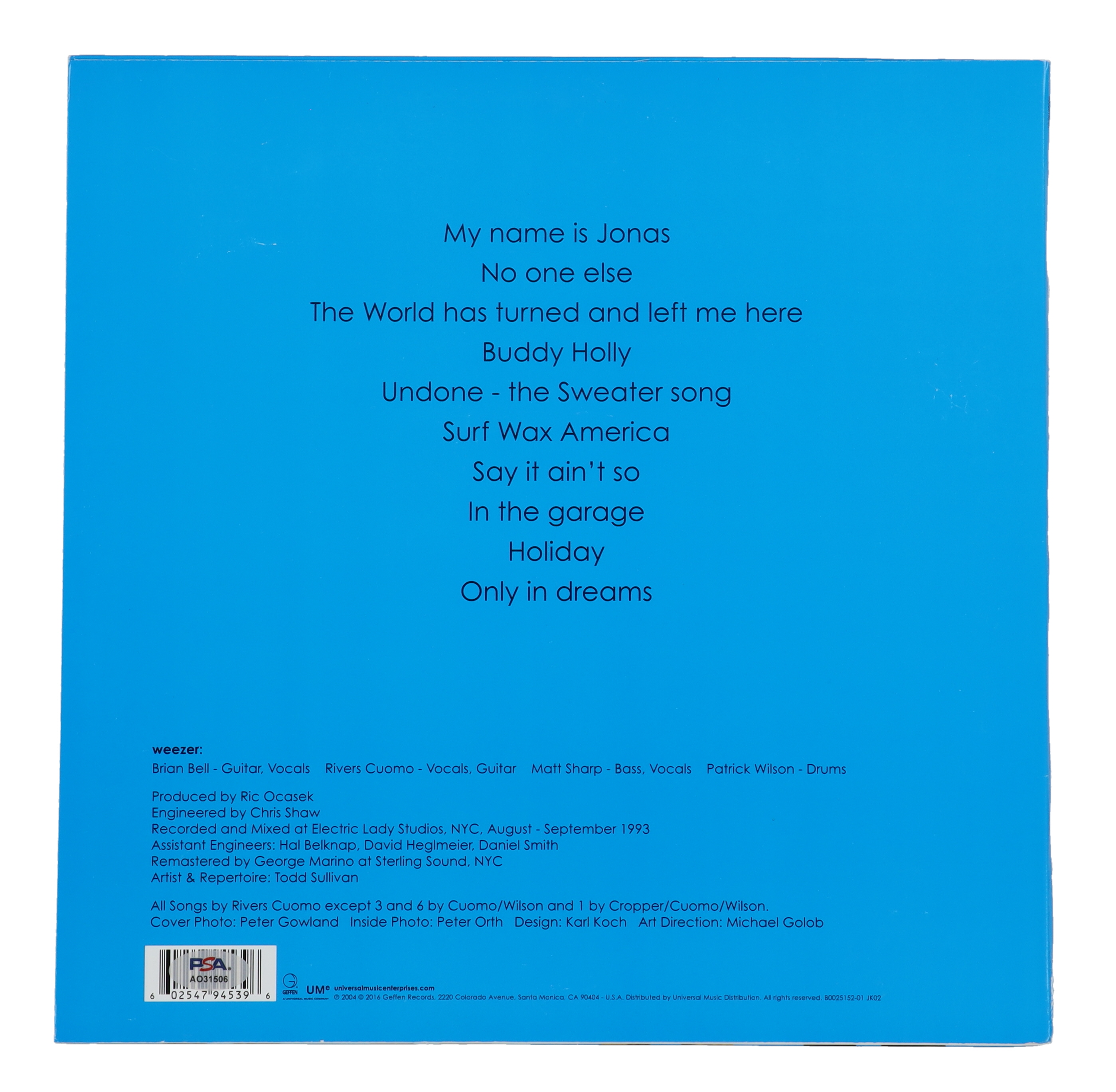 Rivers Cuomo Signed Weezer "The Blue Album" Vinyl Record Album (PSA ...