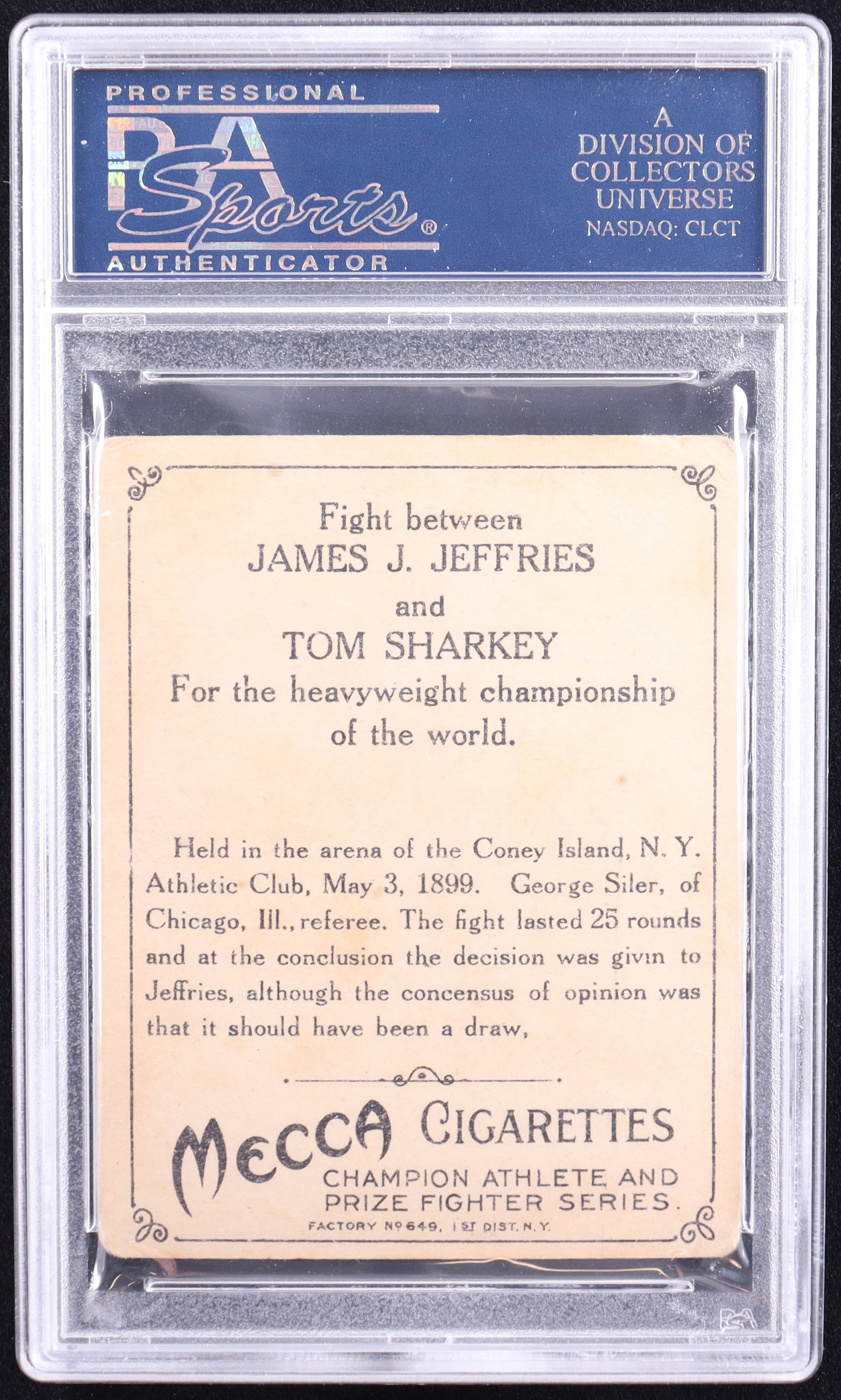 Jim Jeffries vs Tom Sharkey 1910 T220 Champions #20 (PSA 2.5) at PristineAuction.com Jim Jeffries vs Tom Sharkey 1910 T220 Champions #20 (PSA 2.5) at PristineAuction.com