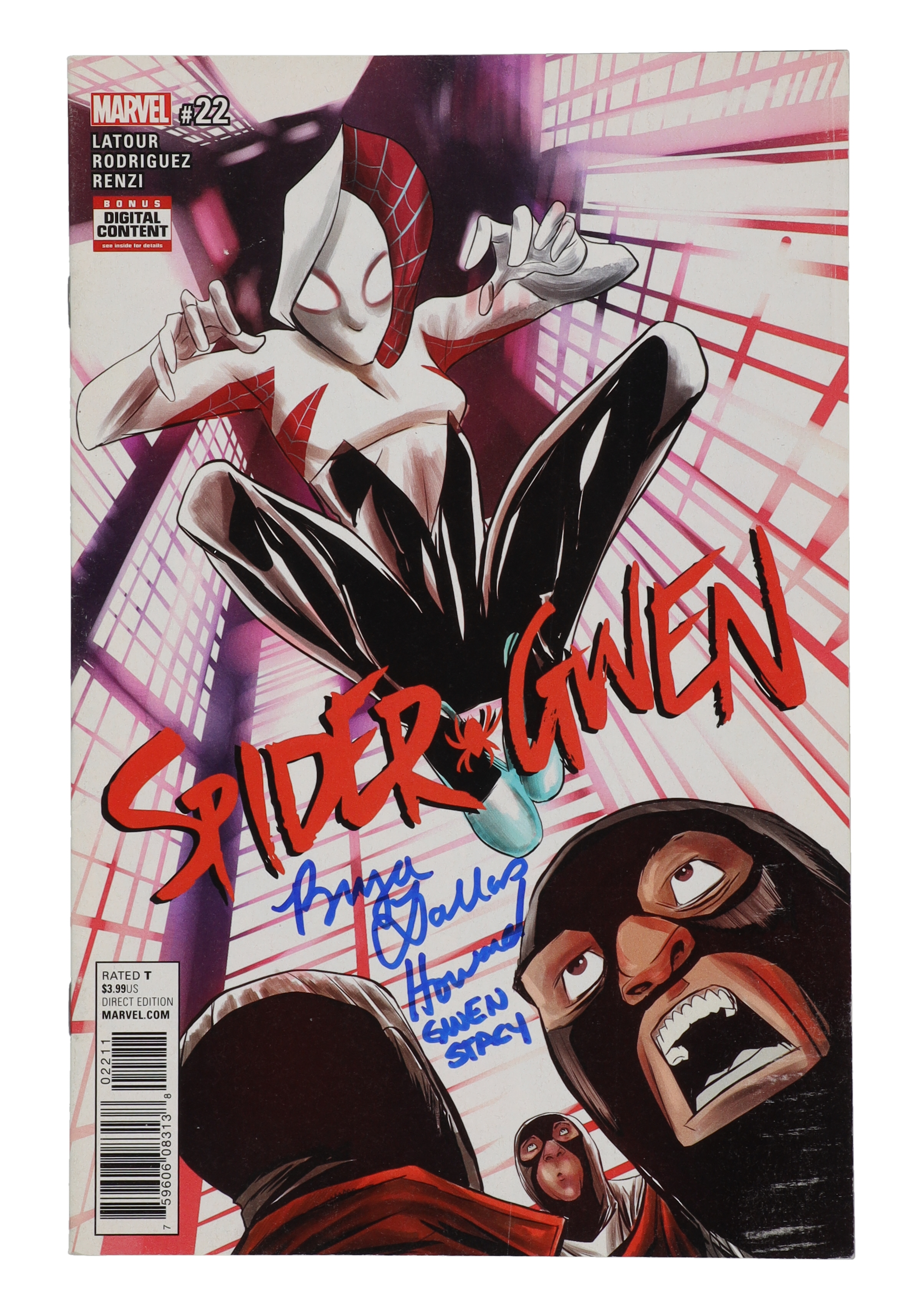 Bryce Dallas Howard Signed 2017 Spider Gwen Issue 22 Marvel Comic Bryce Dallas Howard Signed 2017 Spider Gwen Issue 22 Marvel Comic