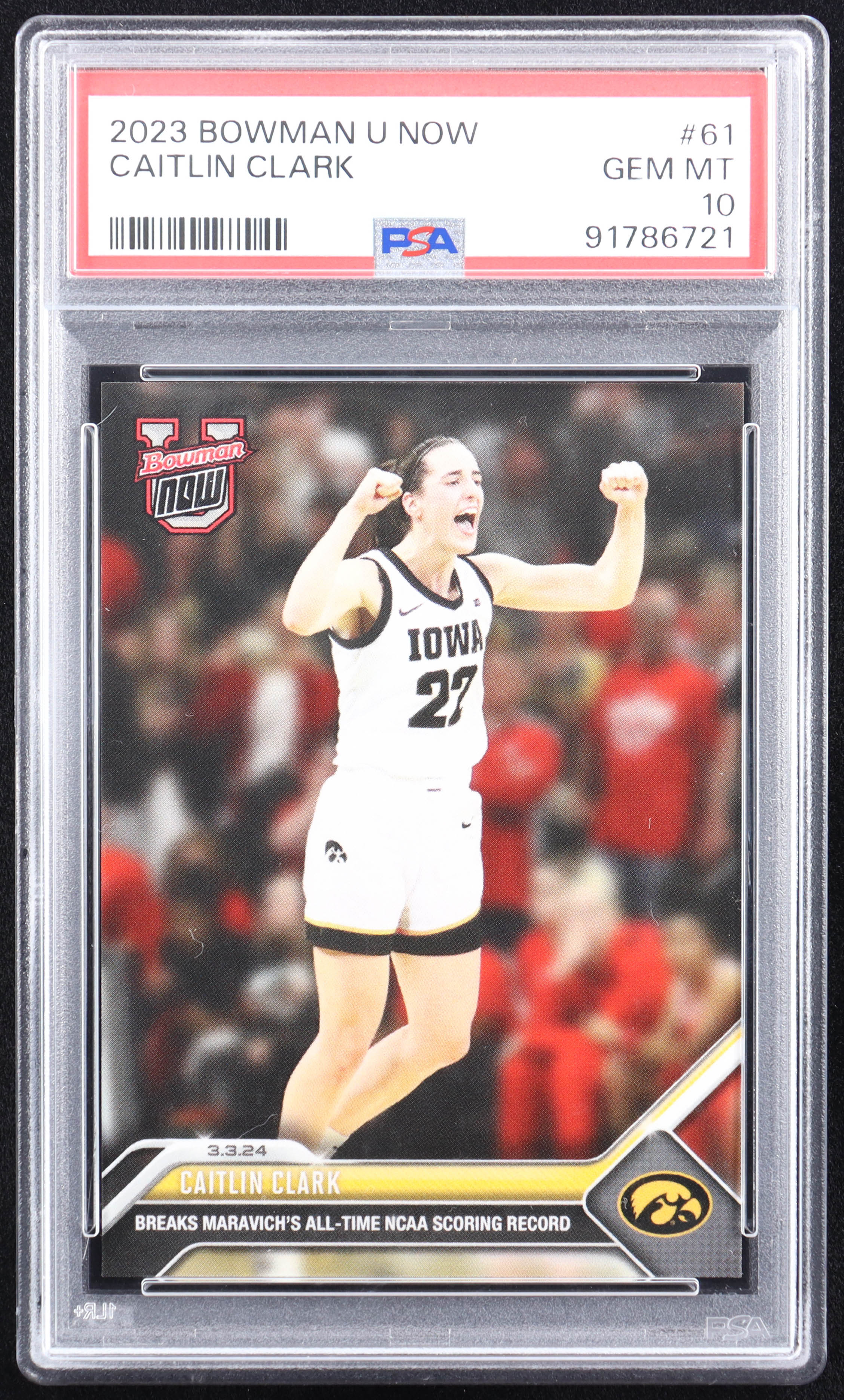 Caitlin Clark 2023-24 Bowman University Now #61 RC (PSA 10) at PristineAuction.com Caitlin Clark 2023-24 Bowman University Now #61 RC (PSA 10) at PristineAuction.com