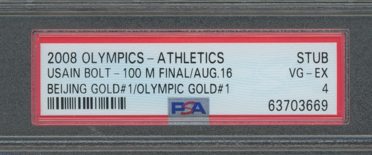 Usain Bolt 2008 Olympic 100m World Record Gold Medal Original Ticket (PSA 4) at PristineAuction.com Usain Bolt 2008 Olympic 100m World Record Gold Medal Original Ticket (PSA 4) at PristineAuction.com