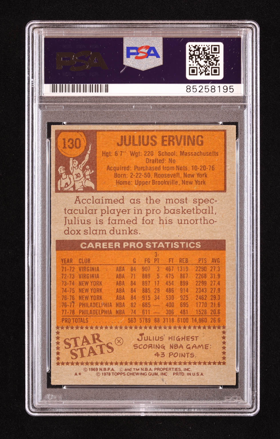 Julius Erving Signed 1978-79 Topps #130 (PSA | Autograph Graded PSA 10) at PristineAuction.com Julius Erving Signed 1978-79 Topps #130 (PSA | Autograph Graded PSA 10) at PristineAuction.com