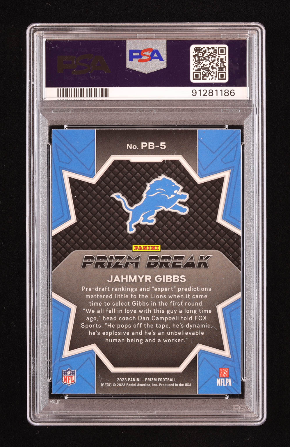Jahmyr Gibbs 2023 Panini Prizm Prizm Break #5 RC (PSA 9) at PristineAuction.com Jahmyr Gibbs 2023 Panini Prizm Prizm Break #5 RC (PSA 9) at PristineAuction.com