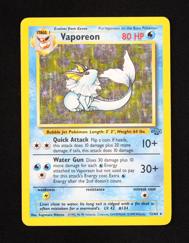 Vaporeon 1999 Pokemon Jungle Unlimited #12 HOLO at PristineAuction.com Vaporeon 1999 Pokemon Jungle Unlimited #12 HOLO at PristineAuction.com