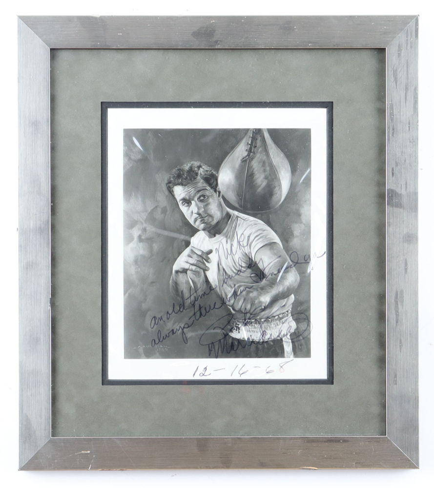 Rocky Marciano Signed Custom Framed Photo Display Inscribed "Nick an Old Time Buddy Always There When I Need Ya" & "12-16-68" (Beckett) at PristineAuction.com Rocky Marciano Signed Custom Framed Photo Display Inscribed "Nick an Old Time Buddy Always There When I Need Ya" & "12-16-68" (Beckett) at PristineAuction.com