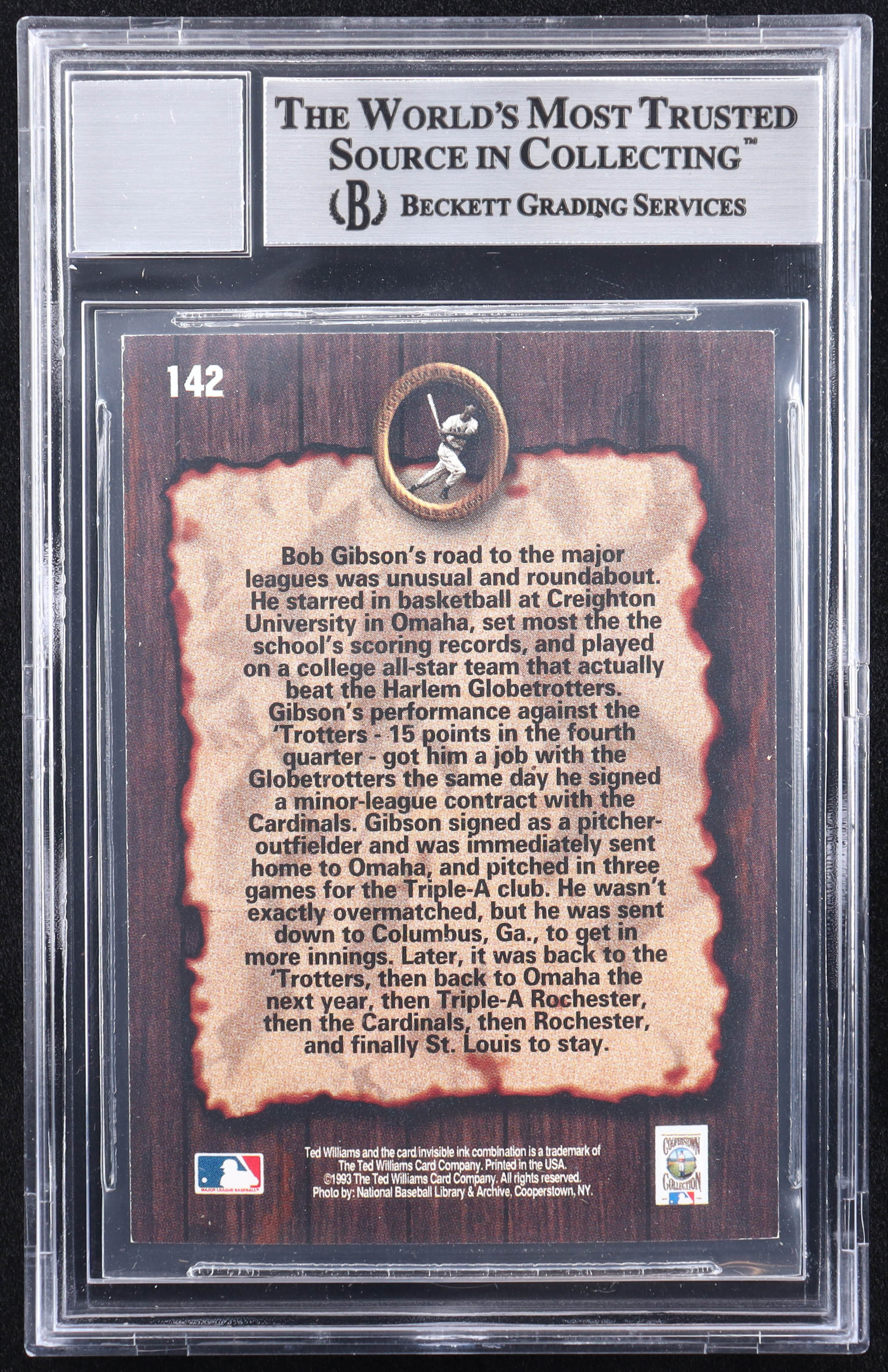 Bob Gibson Signed 1993 Ted Williams #142 (BGS | Autograph Graded BGS 10) at PristineAuction.com Bob Gibson Signed 1993 Ted Williams #142 (BGS | Autograph Graded BGS 10) at PristineAuction.com