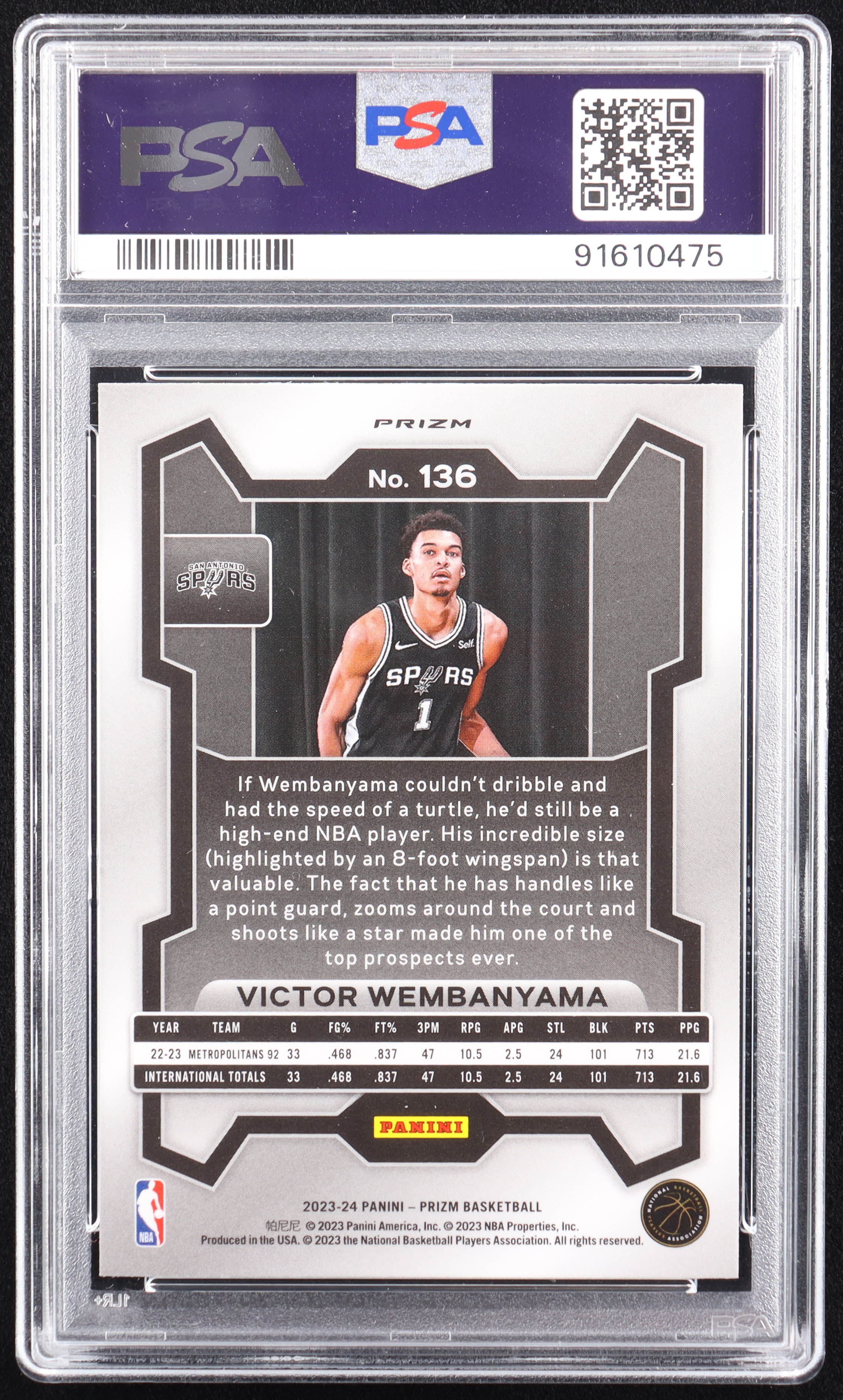 Victor Wembanyama 2023-24 Panini Prizm Prizms Ice #136 RC (PSA 10) at PristineAuction.com Victor Wembanyama 2023-24 Panini Prizm Prizms Ice #136 RC (PSA 10) at PristineAuction.com