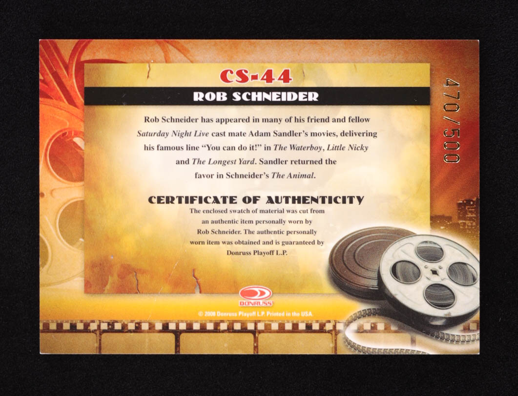 Rob Schneider 2008 Americana II Cinema Stars Material #44 #470/500 at PristineAuction.com Rob Schneider 2008 Americana II Cinema Stars Material #44 #470/500 at PristineAuction.com