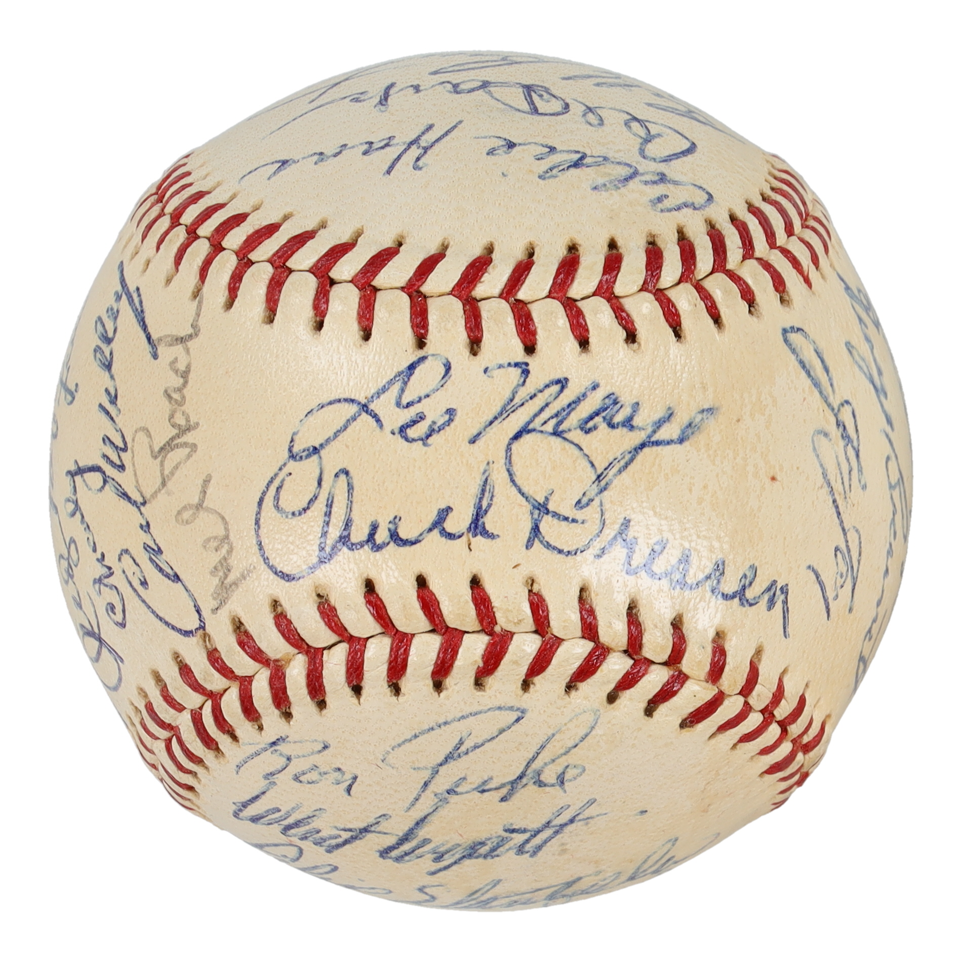 1960 Milwaukee Braves ONL Baseball Signed by (29) with Hank Aaron, Warren Spahn, Juan Pizarro, George Bennett (Beckett) at PristineAuction.com 1960 Milwaukee Braves ONL Baseball Signed by (29) with Hank Aaron, Warren Spahn, Juan Pizarro, George Bennett (Beckett) at PristineAuction.com
