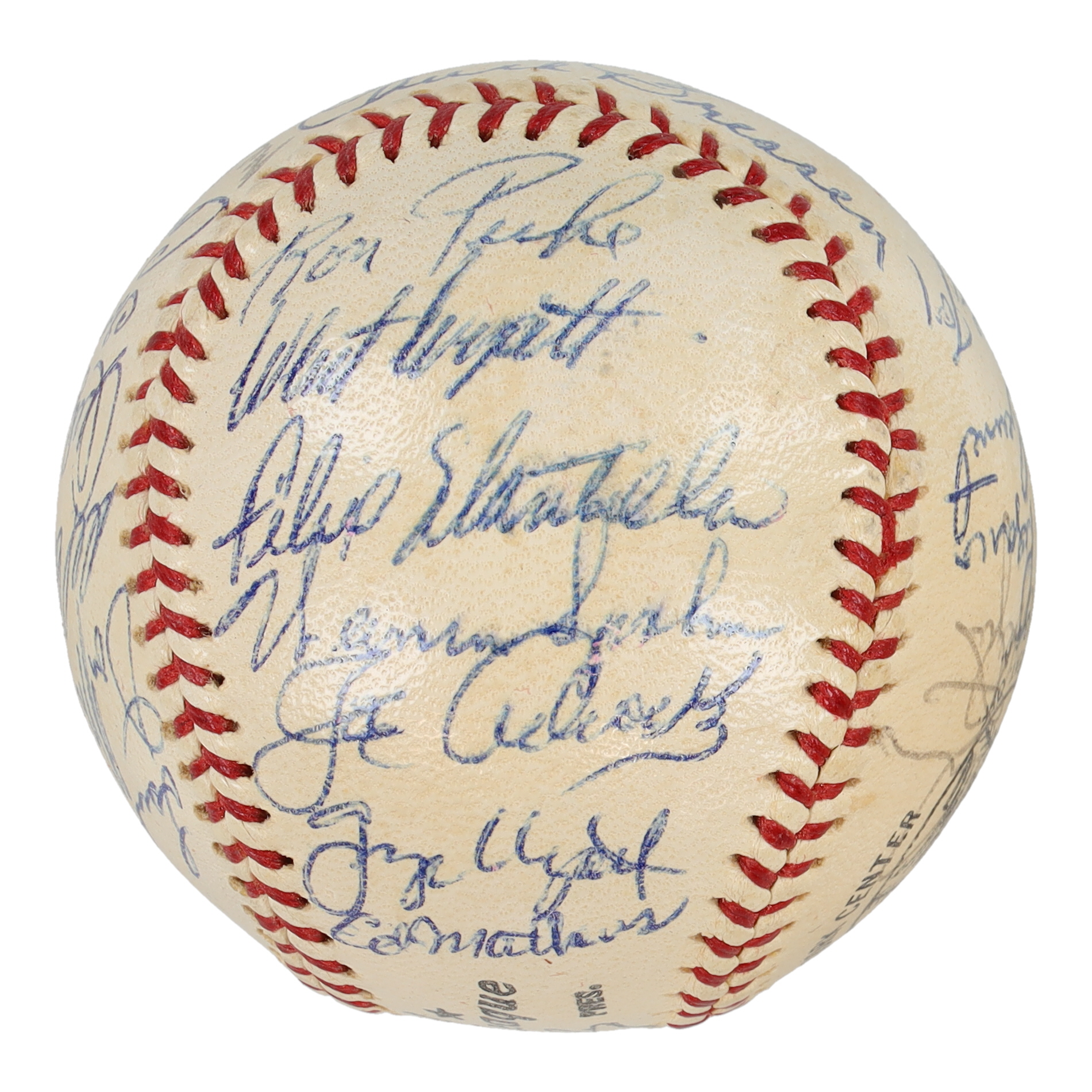 1960 Milwaukee Braves ONL Baseball Signed by (29) with Hank Aaron, Warren Spahn, Juan Pizarro, George Bennett (Beckett) at PristineAuction.com 1960 Milwaukee Braves ONL Baseball Signed by (29) with Hank Aaron, Warren Spahn, Juan Pizarro, George Bennett (Beckett) at PristineAuction.com