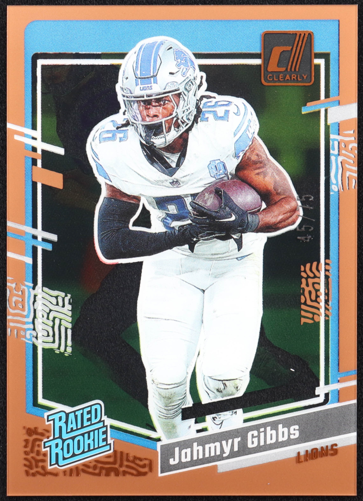 Jahmyr Gibbs 2023 Clearly Donruss Orange #62 RR RC #45/75