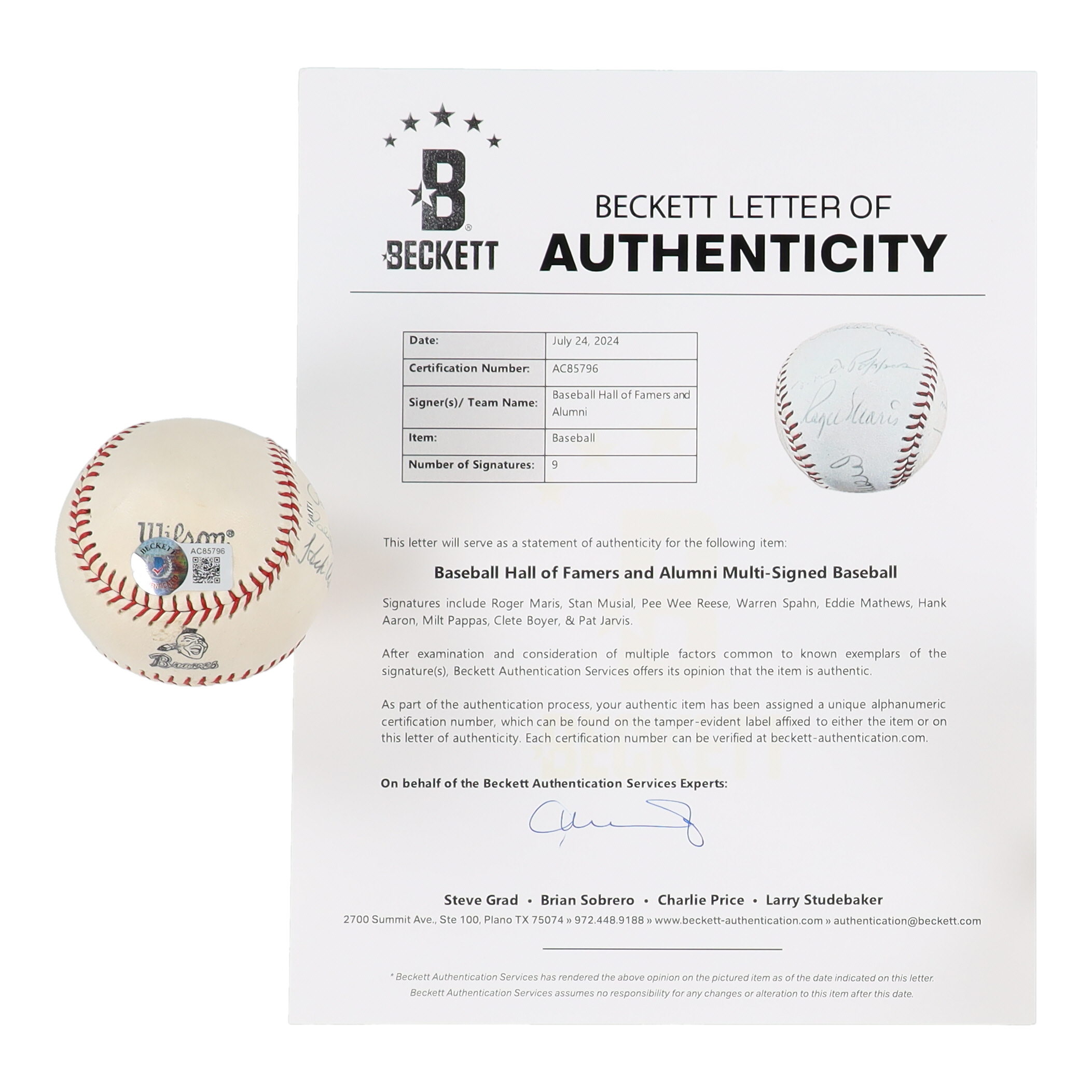 MLB HOFers & Stars Baseball Signed by (9) with Roger Maris, Hank Aaron, Stan Musial, Pee Wee Reese, Warren Spahn (Beckett) at PristineAuction.com MLB HOFers & Stars Baseball Signed by (9) with Roger Maris, Hank Aaron, Stan Musial, Pee Wee Reese, Warren Spahn (Beckett) at PristineAuction.com