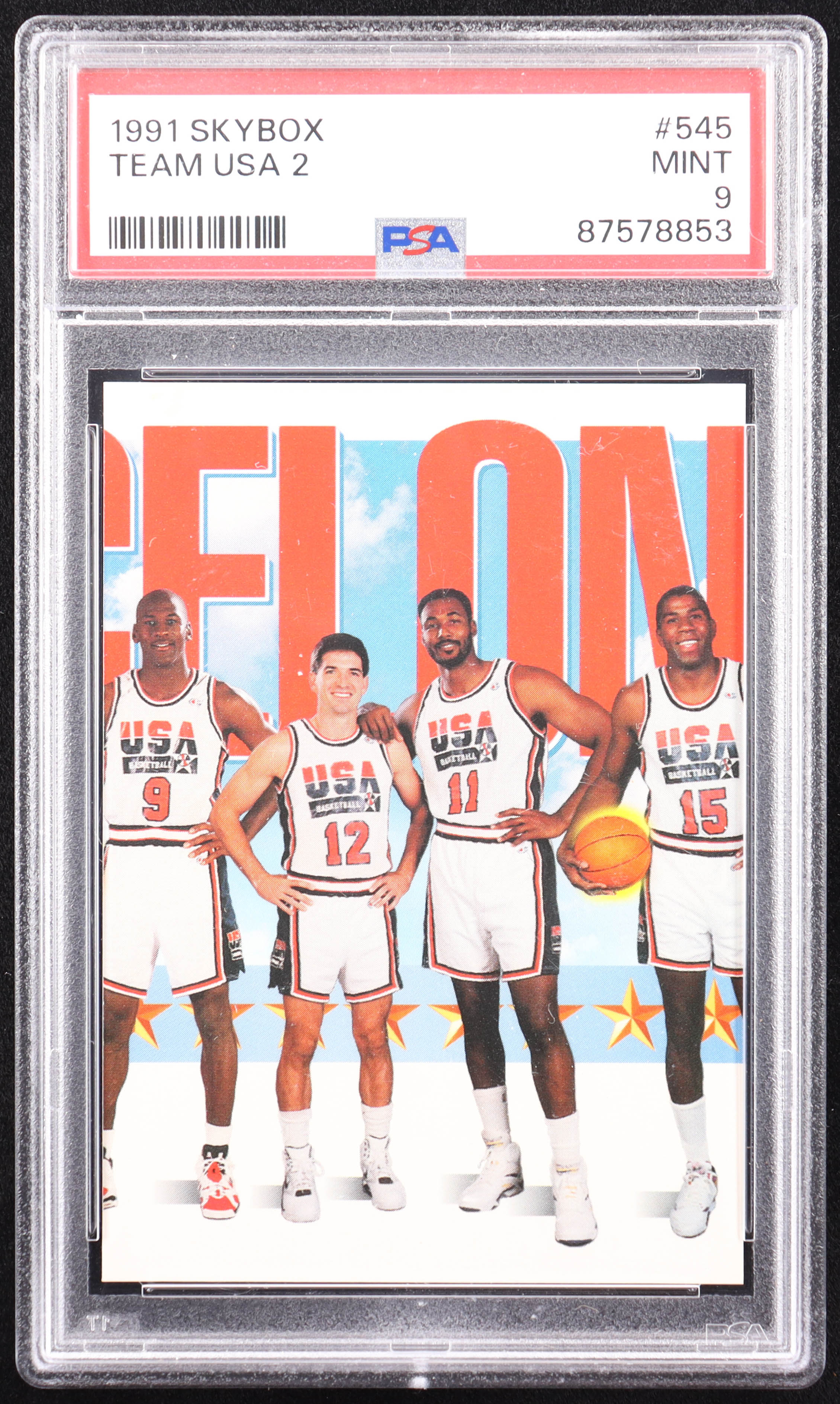 Michael Jordan / John Stockton / Karl Malone / Magic Johnson 1991-92 SkyBox #545 Team USA 2 (PSA 9) at PristineAuction.com Michael Jordan / John Stockton / Karl Malone / Magic Johnson 1991-92 SkyBox #545 Team USA 2 (PSA 9) at PristineAuction.com