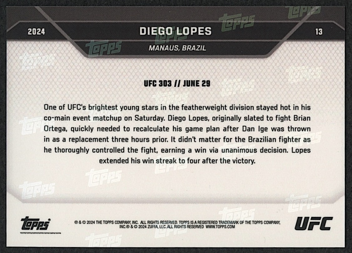 Diego Lopes 2024 Topps Now UFC #13 RC | Pristine Auction