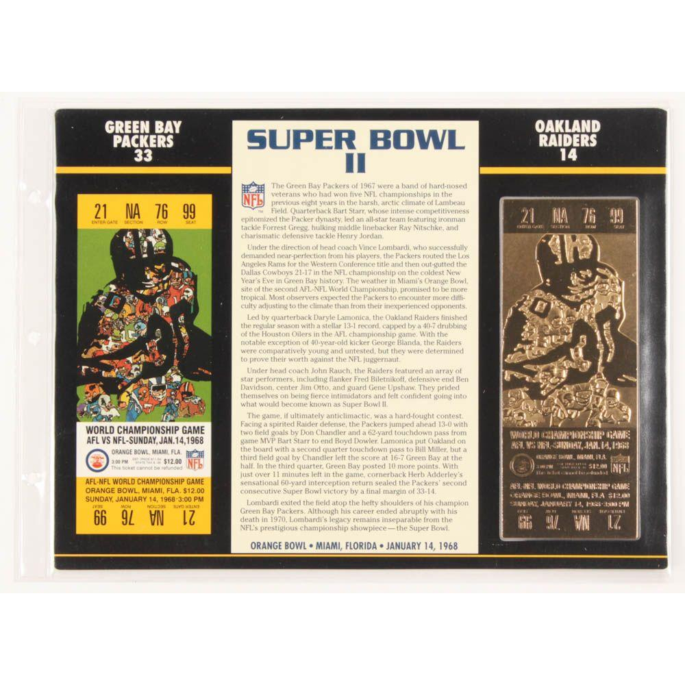 1968 Commemorative Super Bowl II Card with Gold Ticket Packers vs