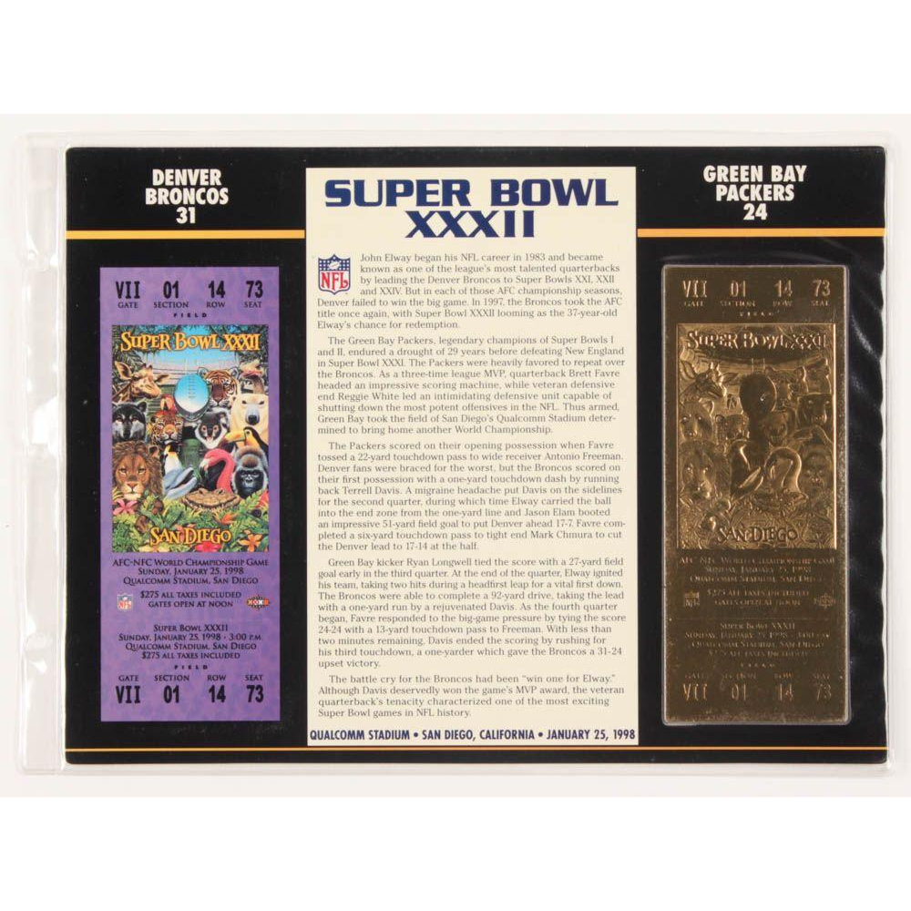 1998 Commemorative Super Bowl XXXII Card with Gold Ticket Broncos vs