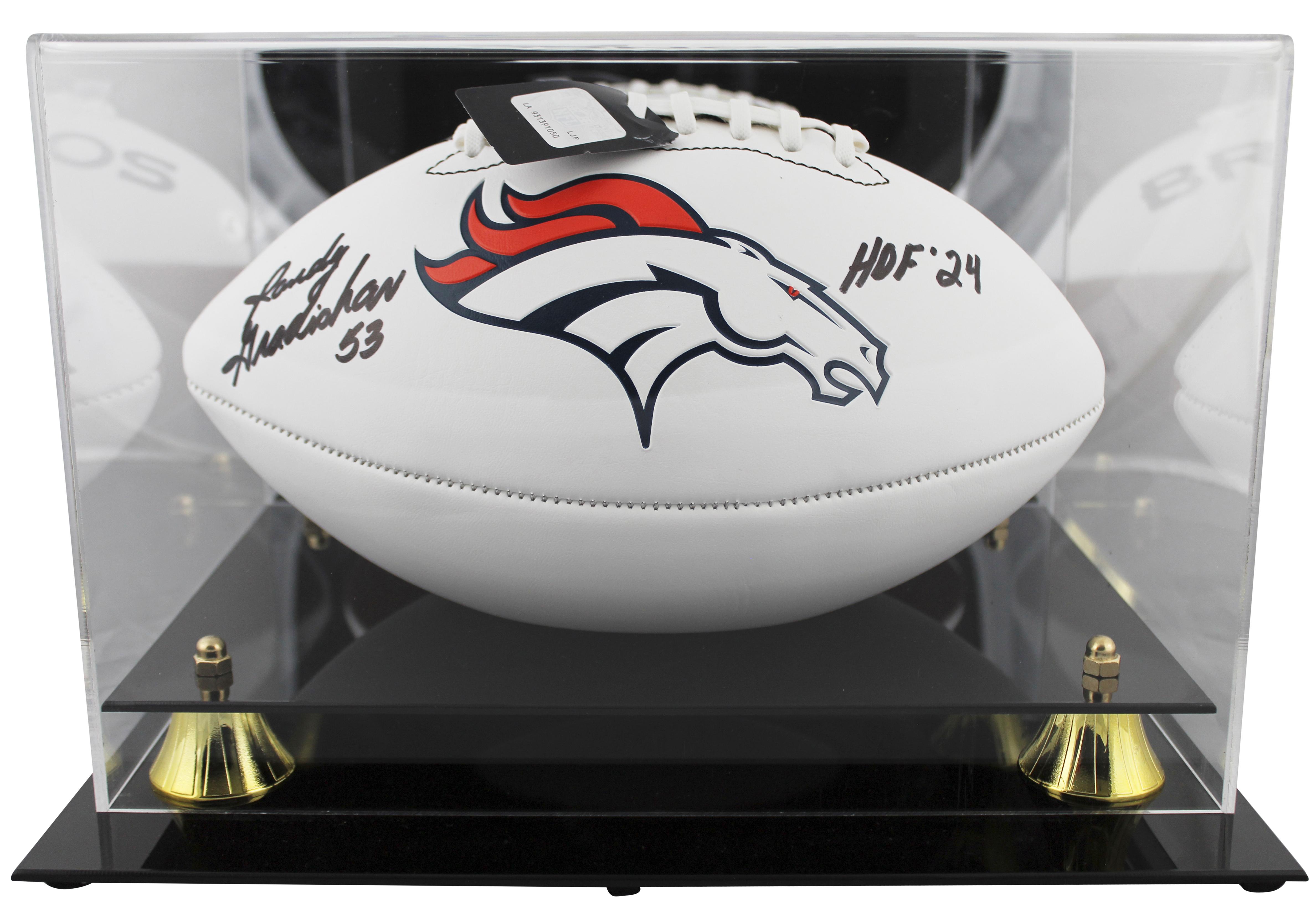 Randy Gradishar Signed Broncos Logo Football Inscribed "HOF 24" with Display Case (Beckett) at PristineAuction.com Randy Gradishar Signed Broncos Logo Football Inscribed "HOF 24" with Display Case (Beckett) at PristineAuction.com