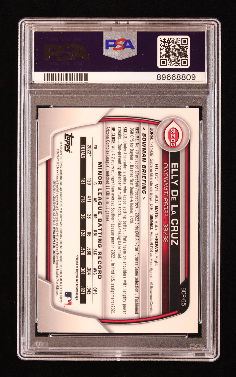 Elly De La Cruz 2023 Bowman Chrome Mega Box Prospects #BCP65 RC (PSA 10) at PristineAuction.com Elly De La Cruz 2023 Bowman Chrome Mega Box Prospects #BCP65 RC (PSA 10) at PristineAuction.com